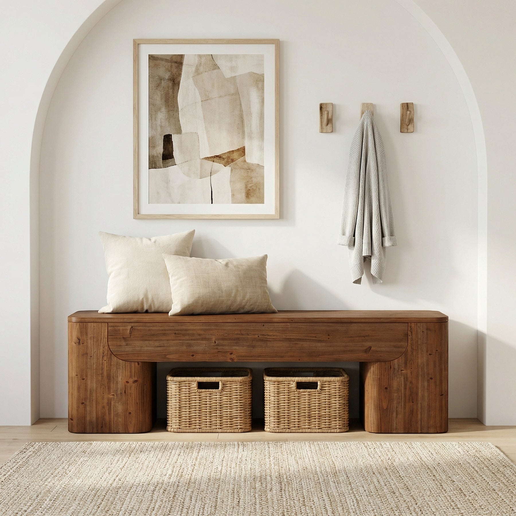 59" Solid Wood Bench, Rustic Heavy Duty Entryway Bench with Sturdy Legs