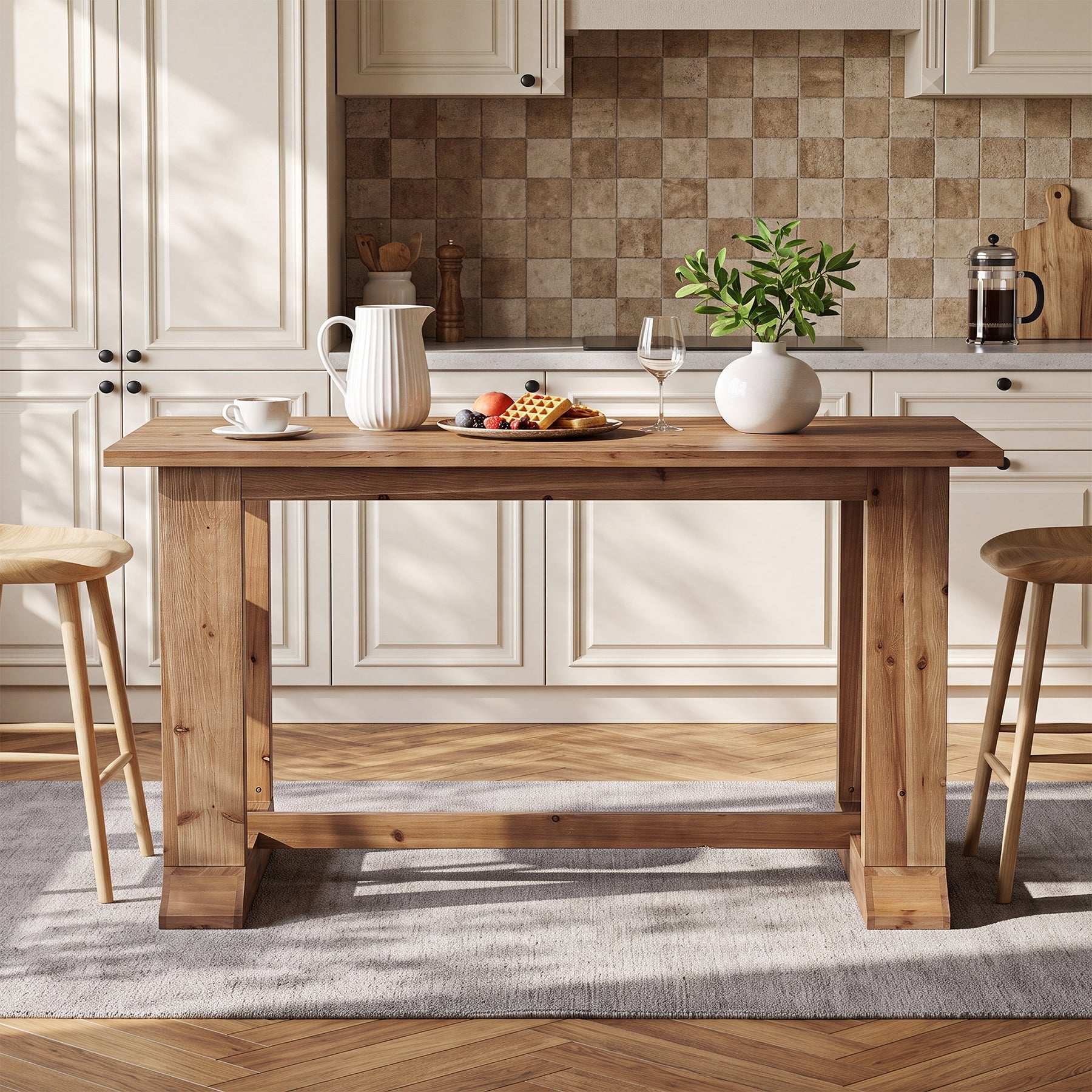 Solid Wood Bar Table, 63" Counter Height Dining Table for Kitchen, Dining Room
