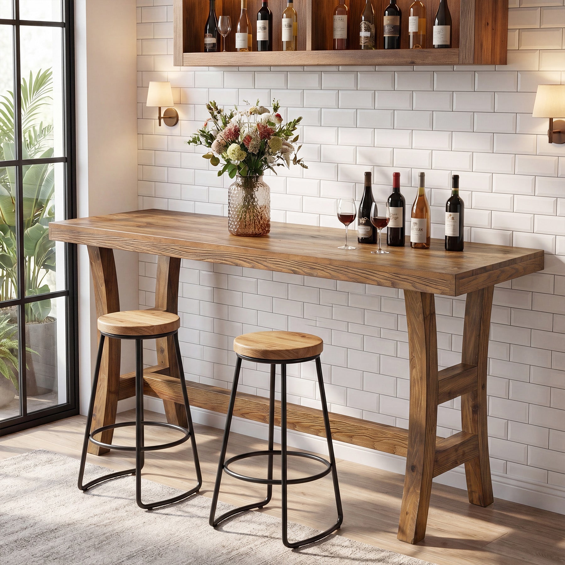 Tribesigns 63-Inch Bar Table, Solid Wood Counter Height Pub Table for Kitchen Dining Bistro (Without Chair)