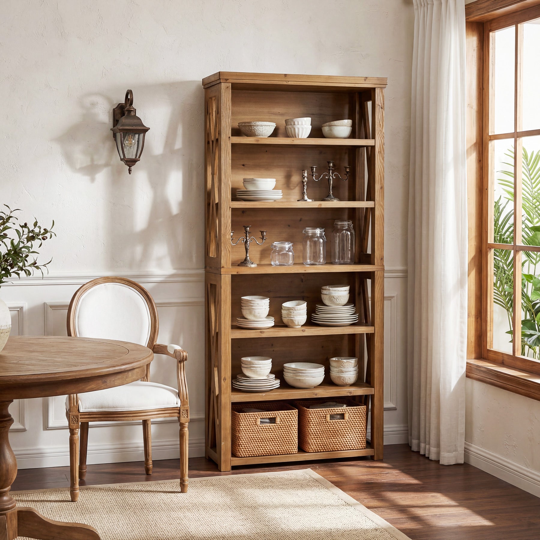 72" Tall Bookshelf, 6-Tier Solid Wood Bookcase with Open Shelves