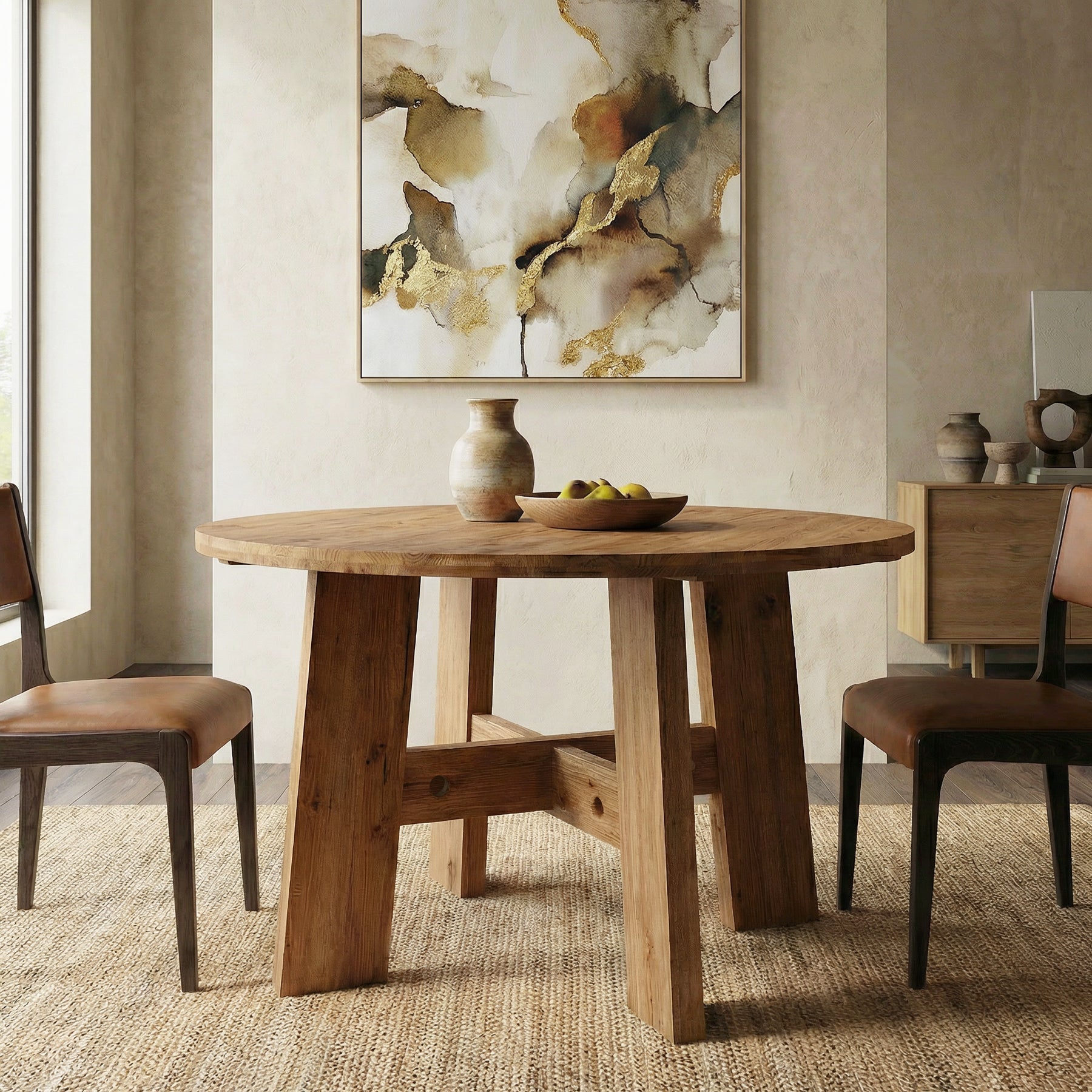 Tribesigns 47-Inch Solid Wood Round Dining Table, Farmhouse Kitchen Table for 4-6 People