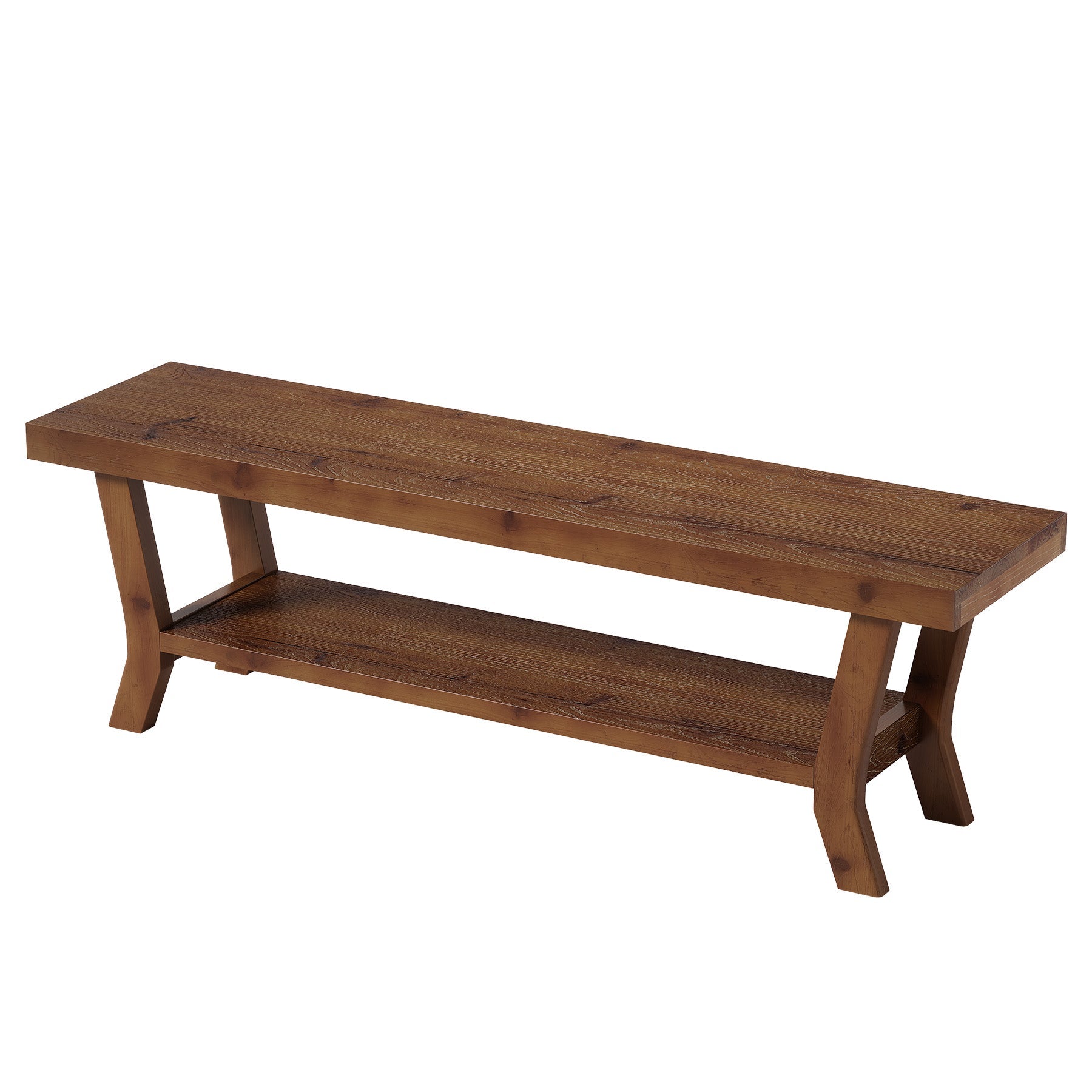 55-Inch Solid Wood Entryway Bench with Lower Shoe Shelf, Farmhouse Seat for Hallway