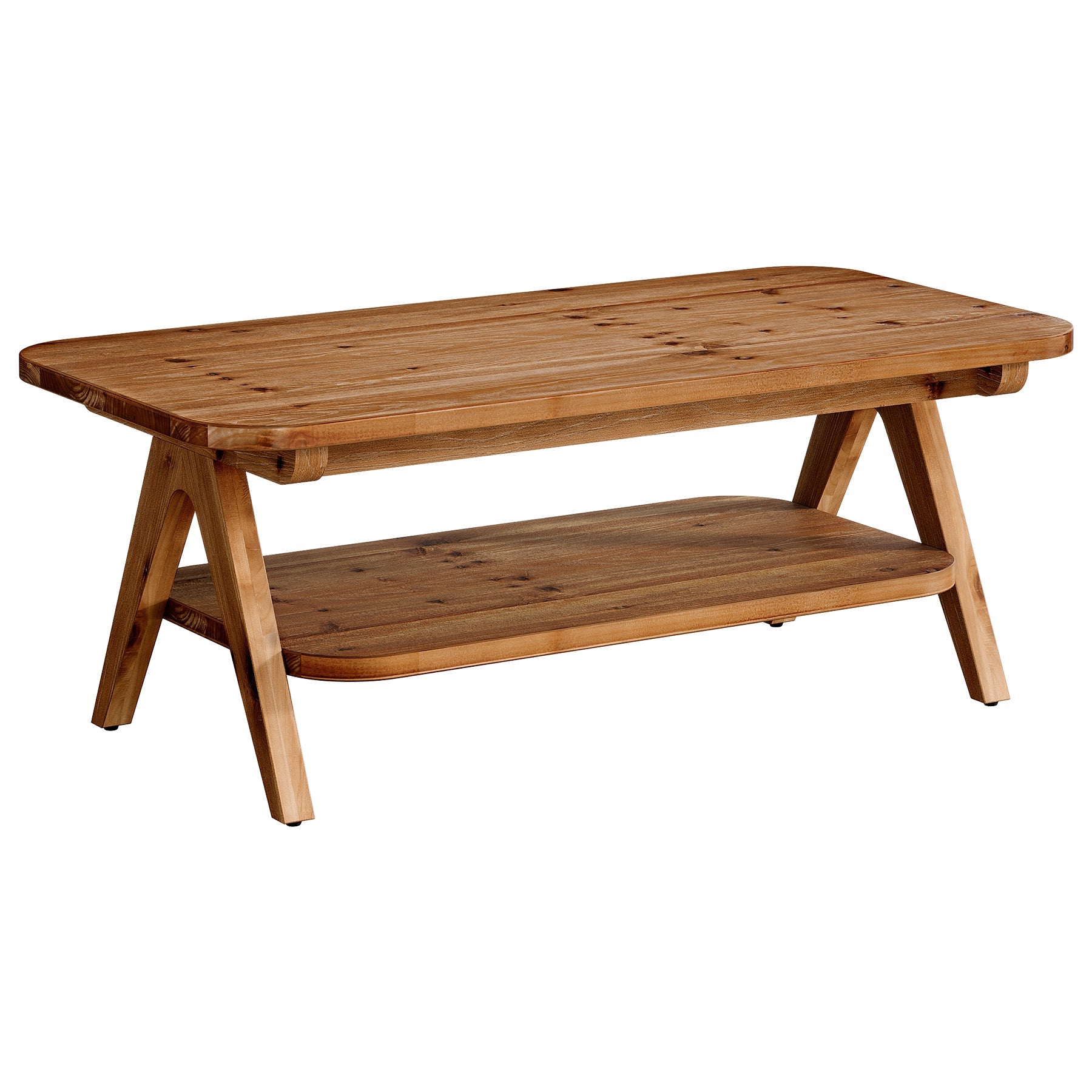 47" Coffee Table, Solid Wood 2-Tier Center Table with Storage Shelf