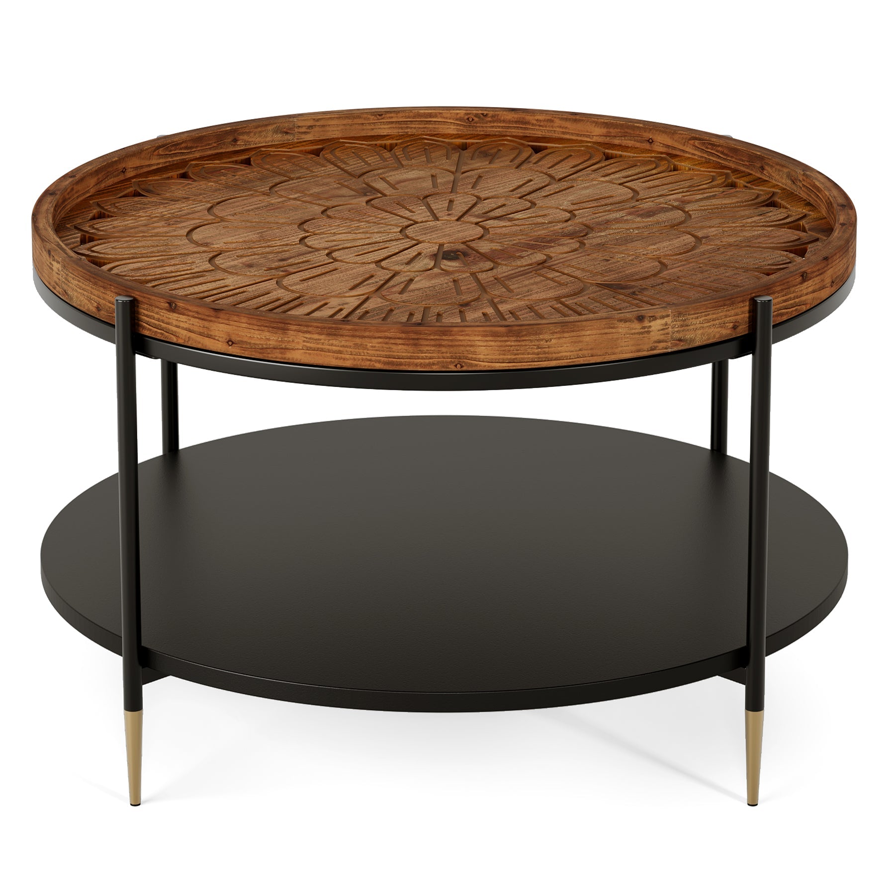 Solid Wood Round Coffee Table, 31.5" Center Tea Table with Metal Frame