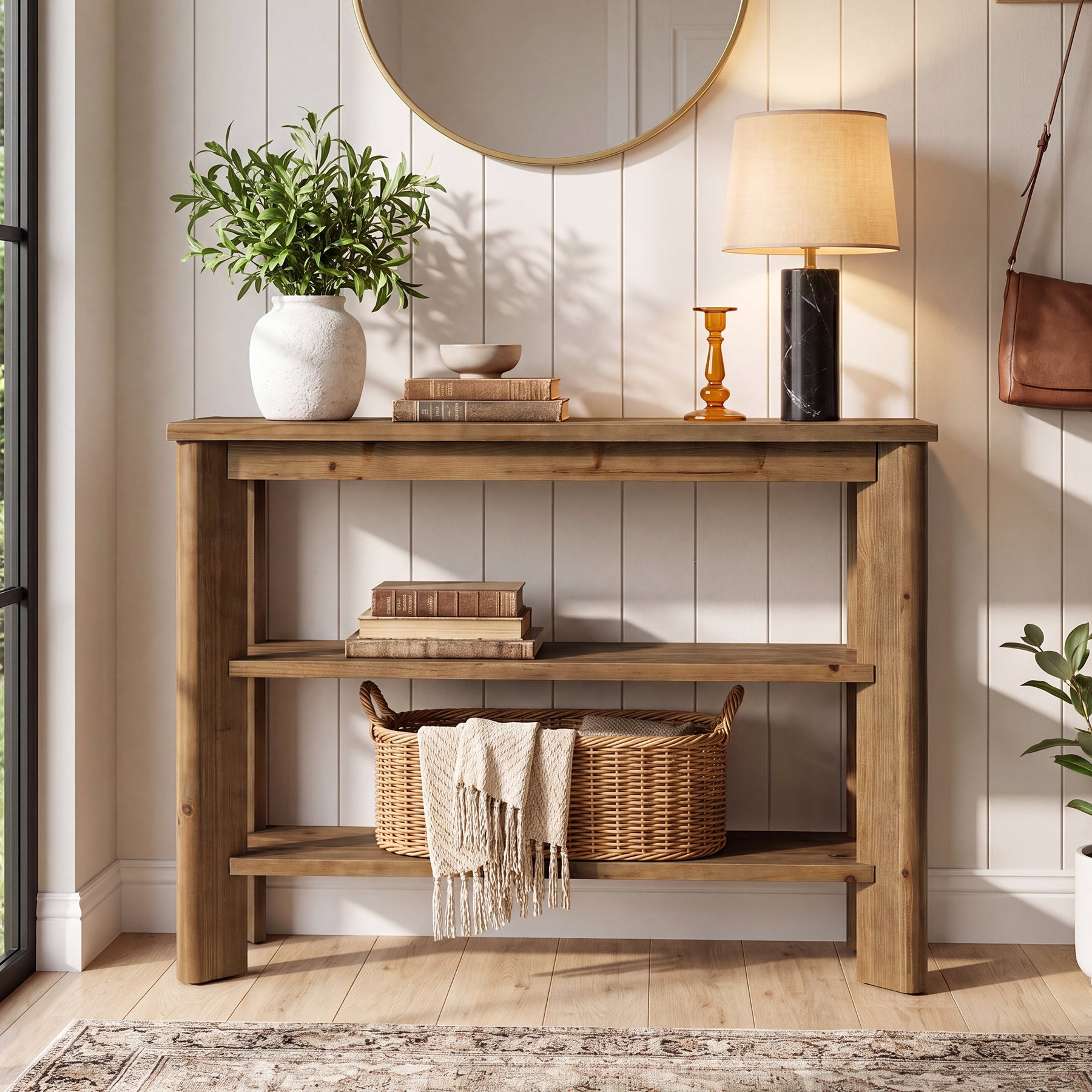 41" Wood Console Table, 3-Tier Entryway Table Sofa Table Behind Couch for Hallway, Foyer