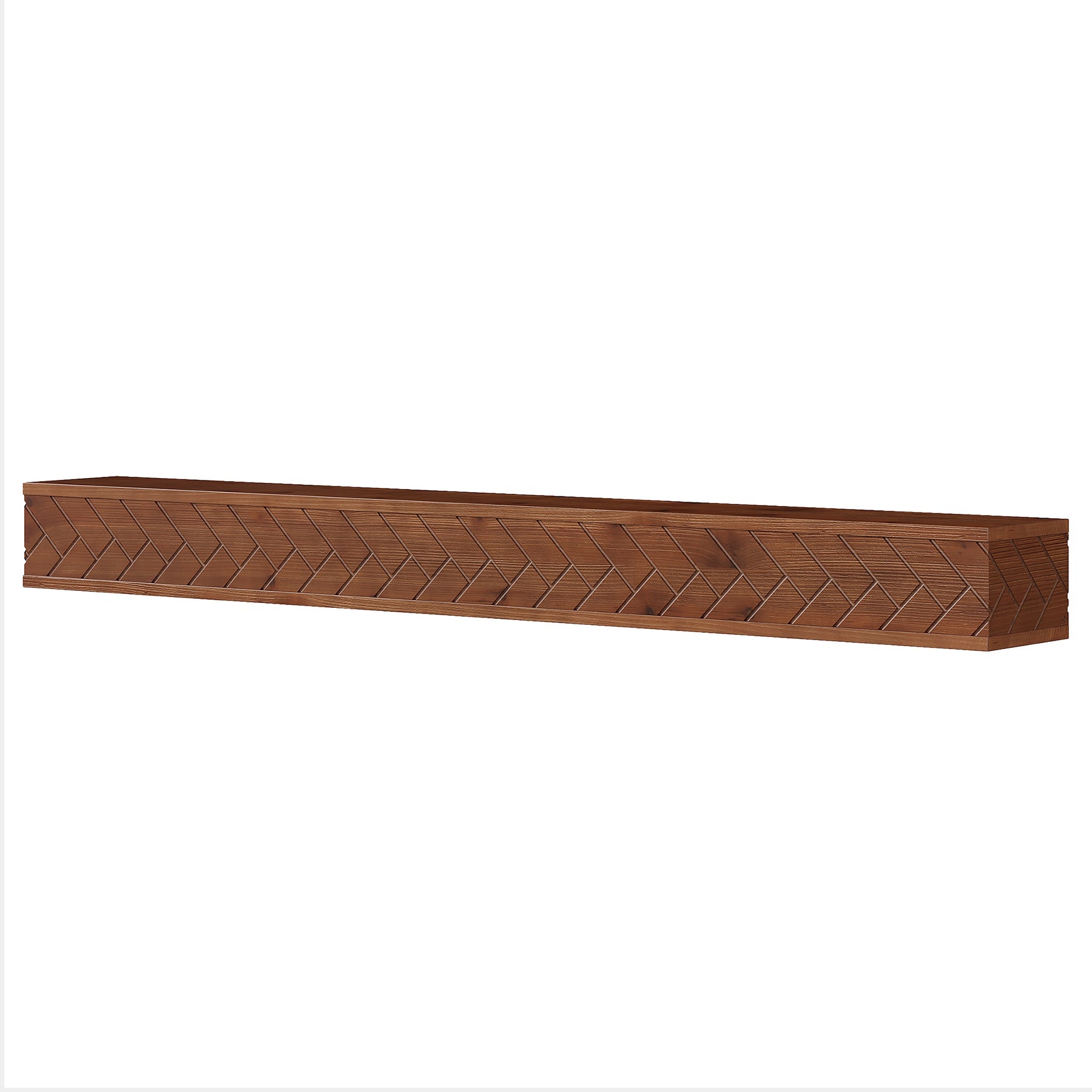 Tribesigns 70.9 Inch Solid Wood Floating Shelf, Hand-Carved Herringbone Wall Display Shelf with Hidden Bracket for Living Room