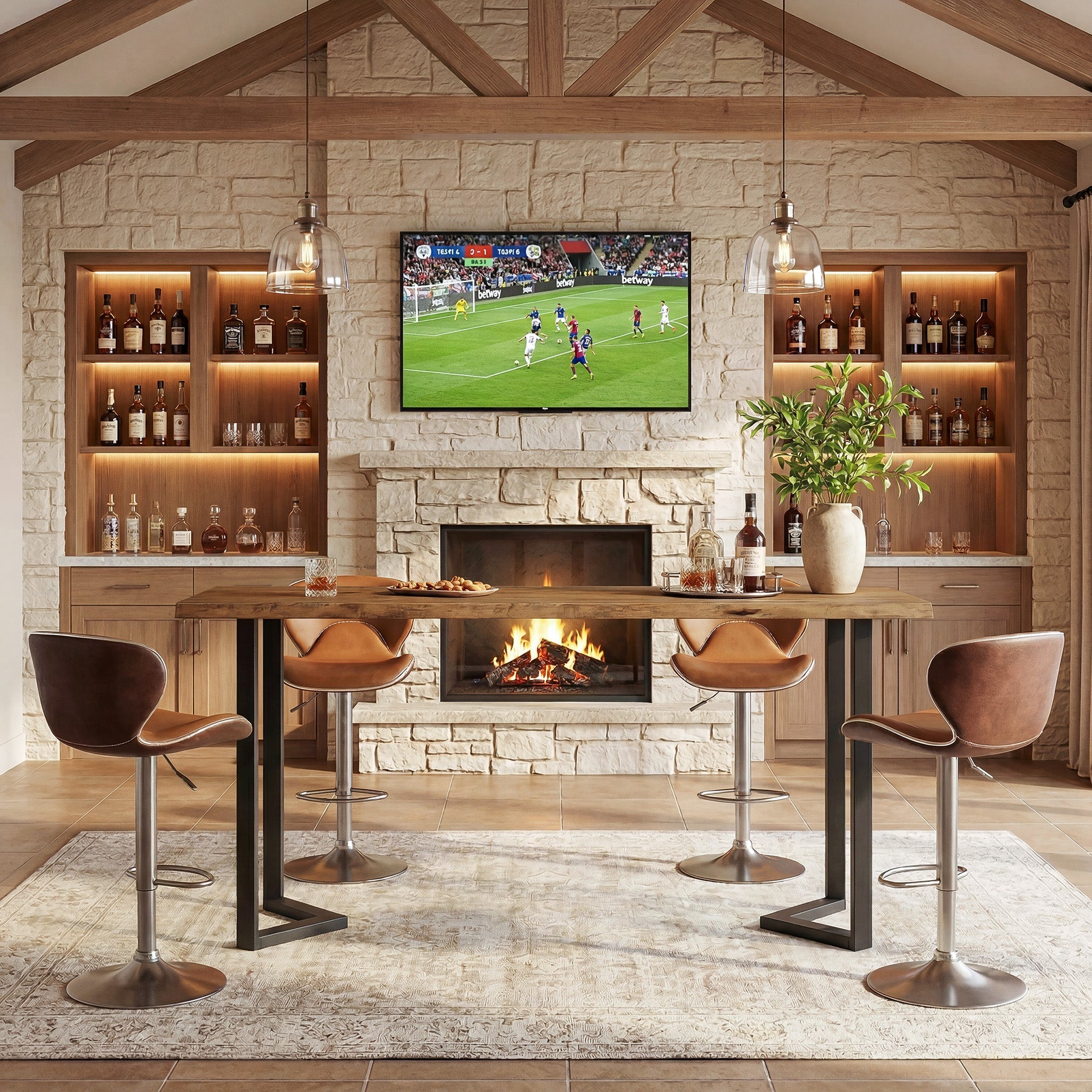 63" Rectangle Bar Table, Solid Wood Counter Height Pub Table Bar Unit