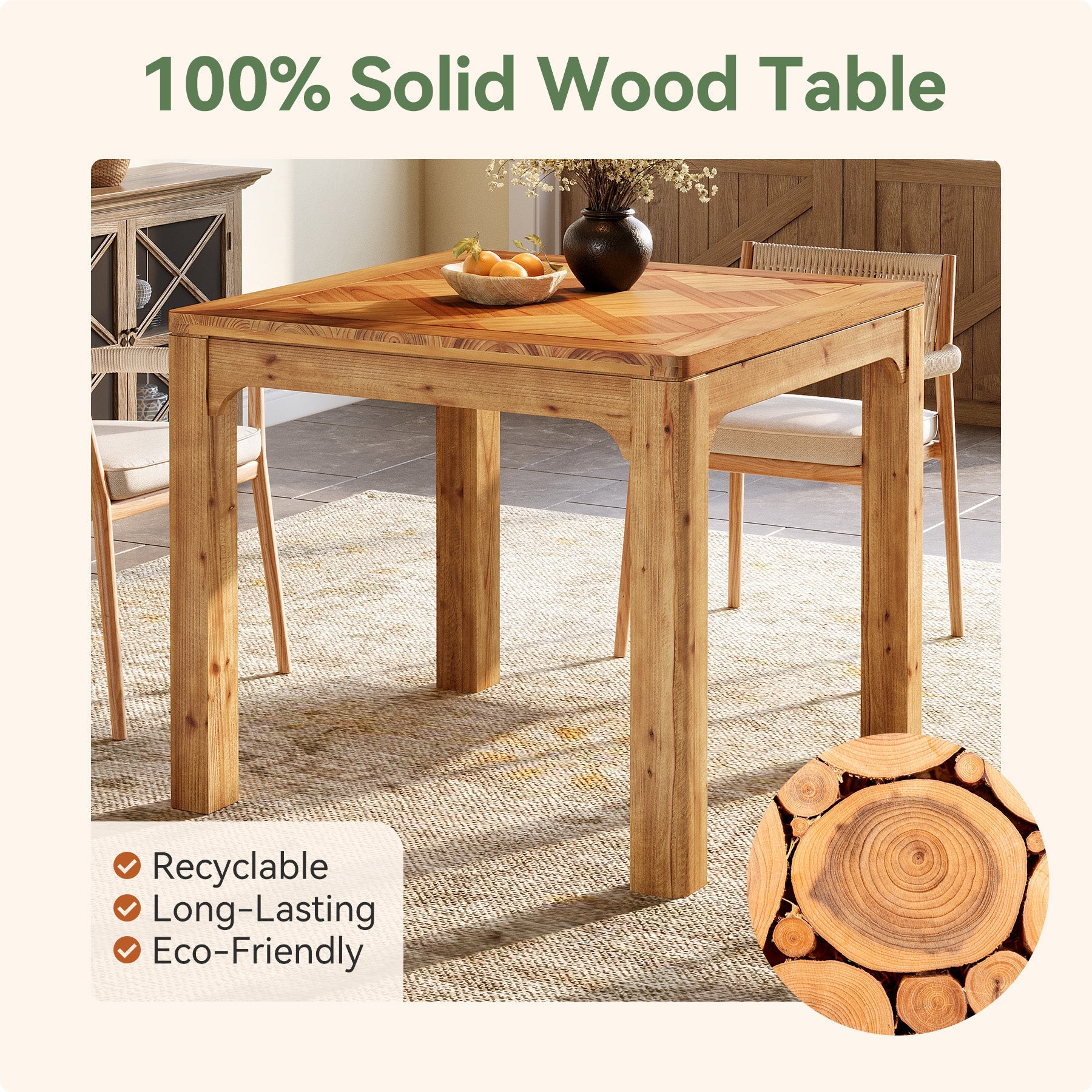 Solid Wood Square Dining Table, 31.5" Kitchen Table with 3D Textured Tabletop