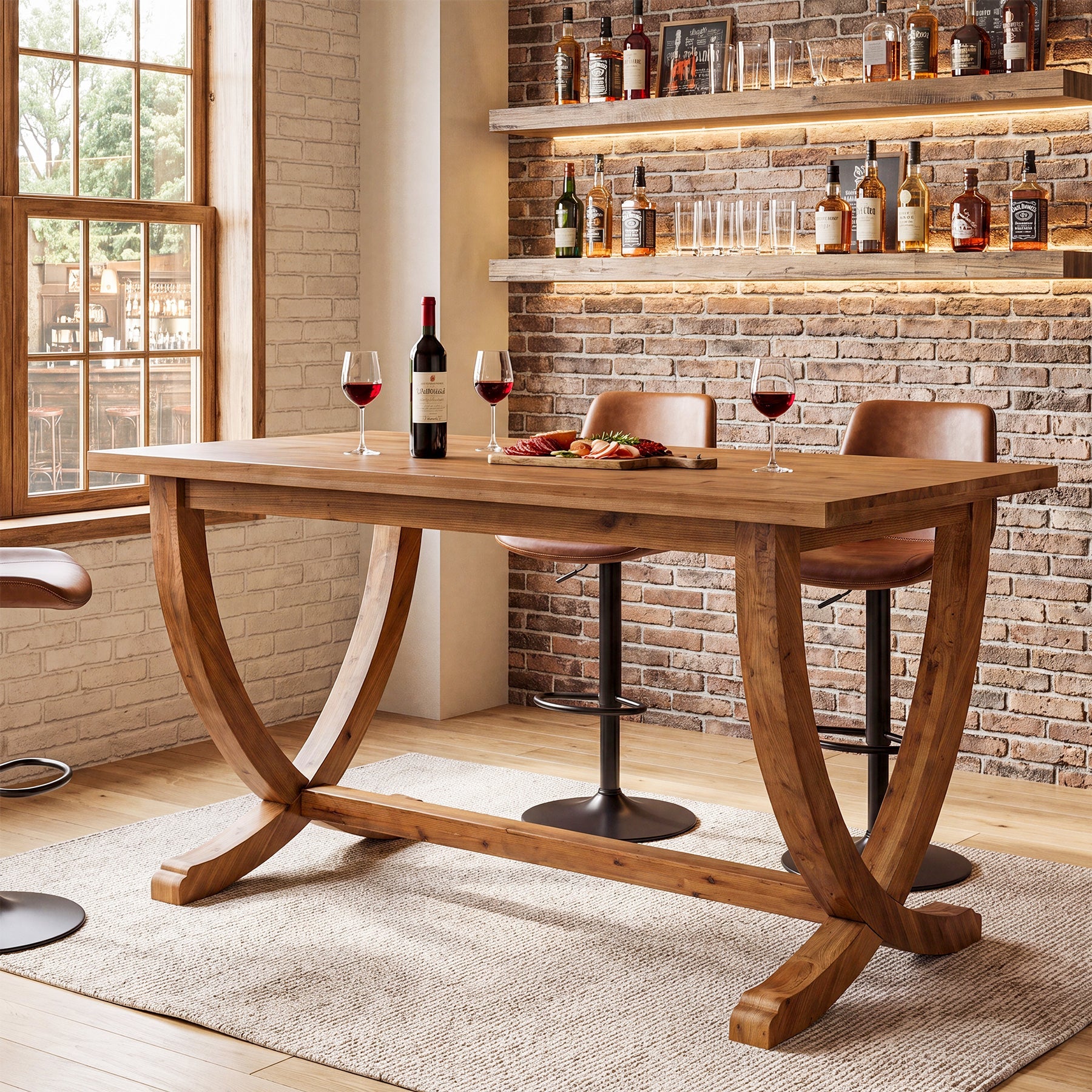 Solid Wood Counter Height Table, 59" Bar Table Farmhouse Dining Table for 4-6