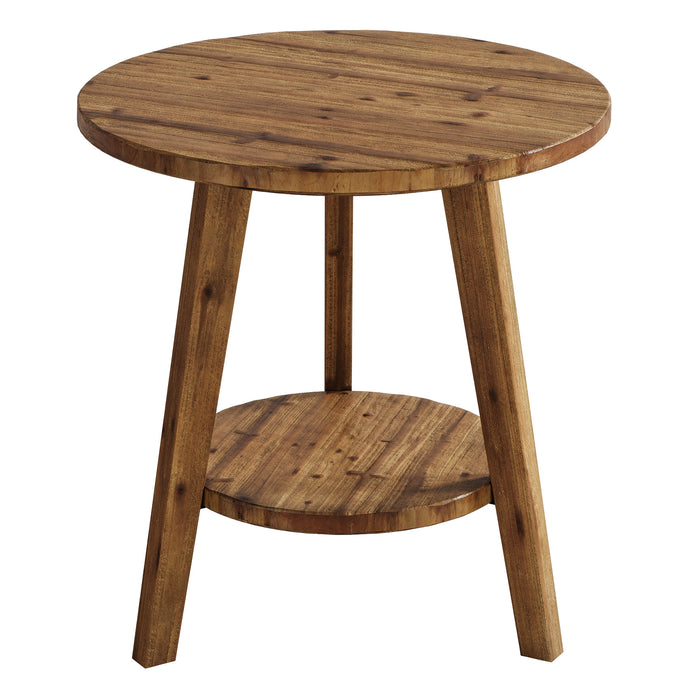 Solid Wood Round End Table, Farmhouse Sofa Side Table with Storage Shelf