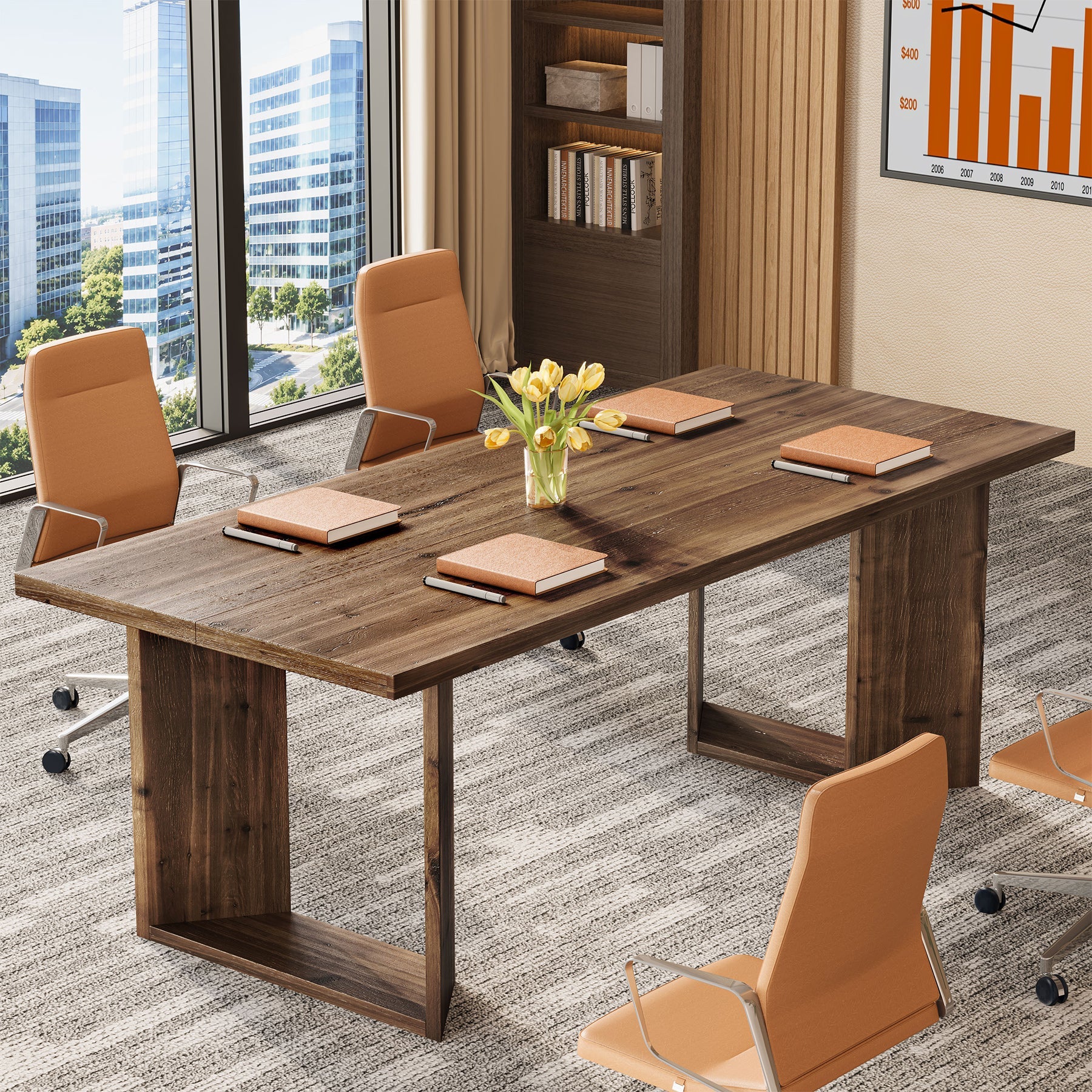 63" Solid Wood Executive Desk, Rectangular Office Computer Desk with U-Shaped Frames