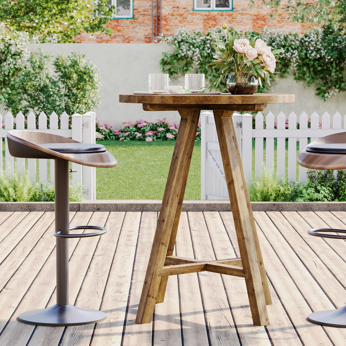 31.5" Round Bar Table, Solid Wood Pub Bistro Table