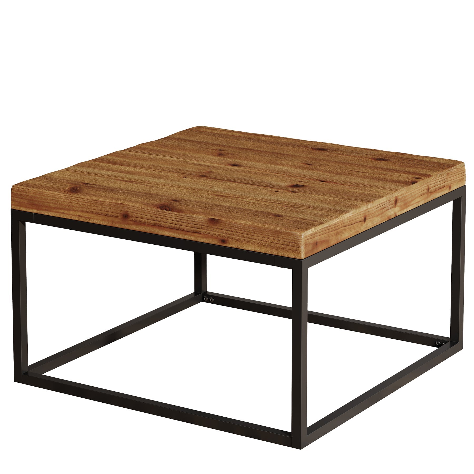 Square Solid Wood Coffee Table, 31.5" Farmhouse Center Table with Metal Frame