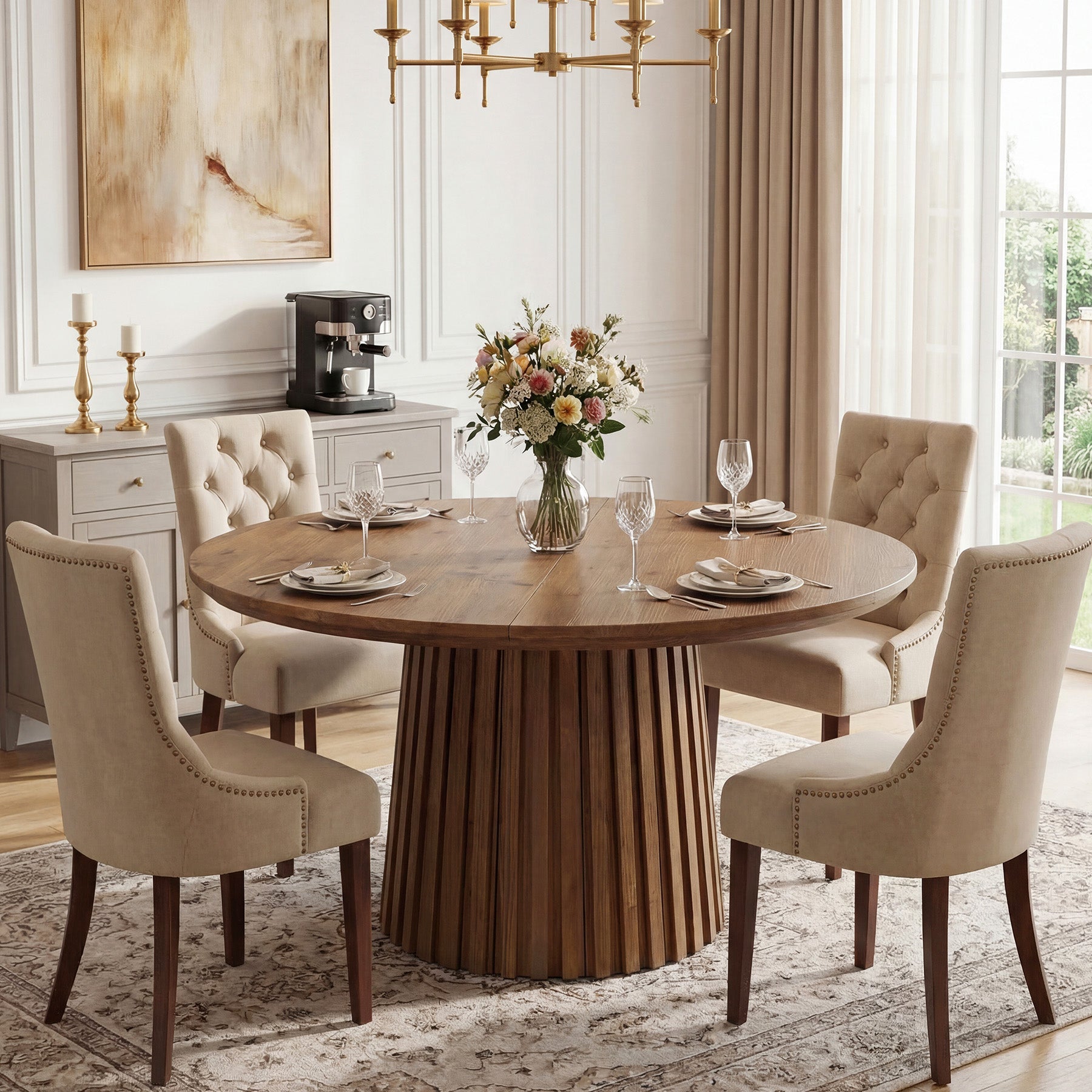 Tribesigns 47.24" Round Dining Table, Solid Wood Table for 4-6 People