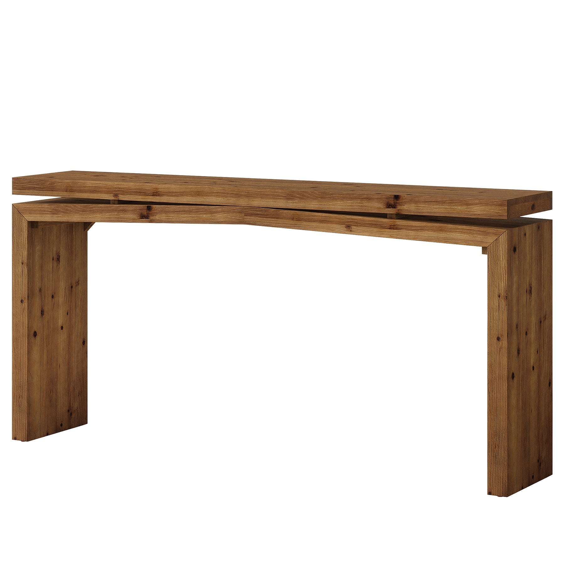 63" Solid Wood Farmhouse Console Table with 2-Tier Shelf, Long Sofa Table for Entryway, Living Room, or Behind Couch