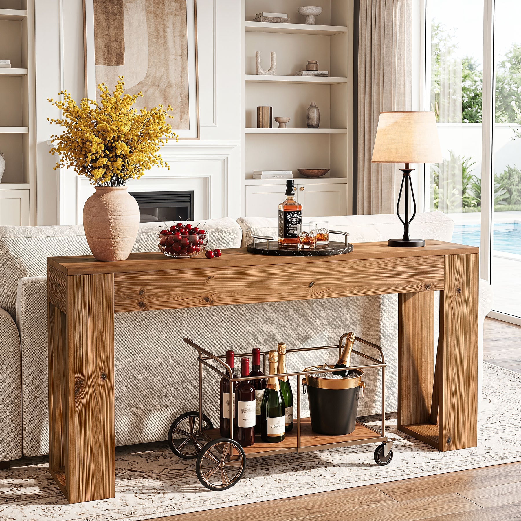 63" Solid Wood Console Table, Narrow Rectangle Entryway Sofa Table for Hallway