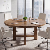 47" Round Conference Table for 4-6, Solid Wood Farmhouse Meeting Room, Home Office 3
