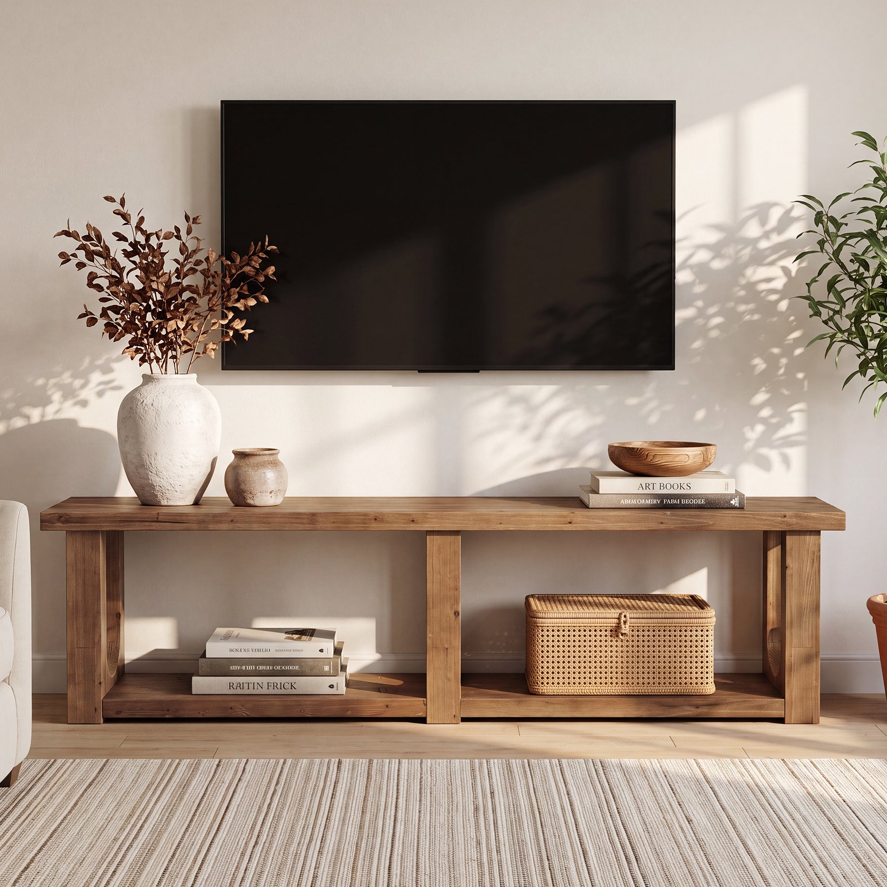 70.9" Solid Wood TV Stand for Up to 80" TVs, 2-Tier Entertainment Center for Living Room