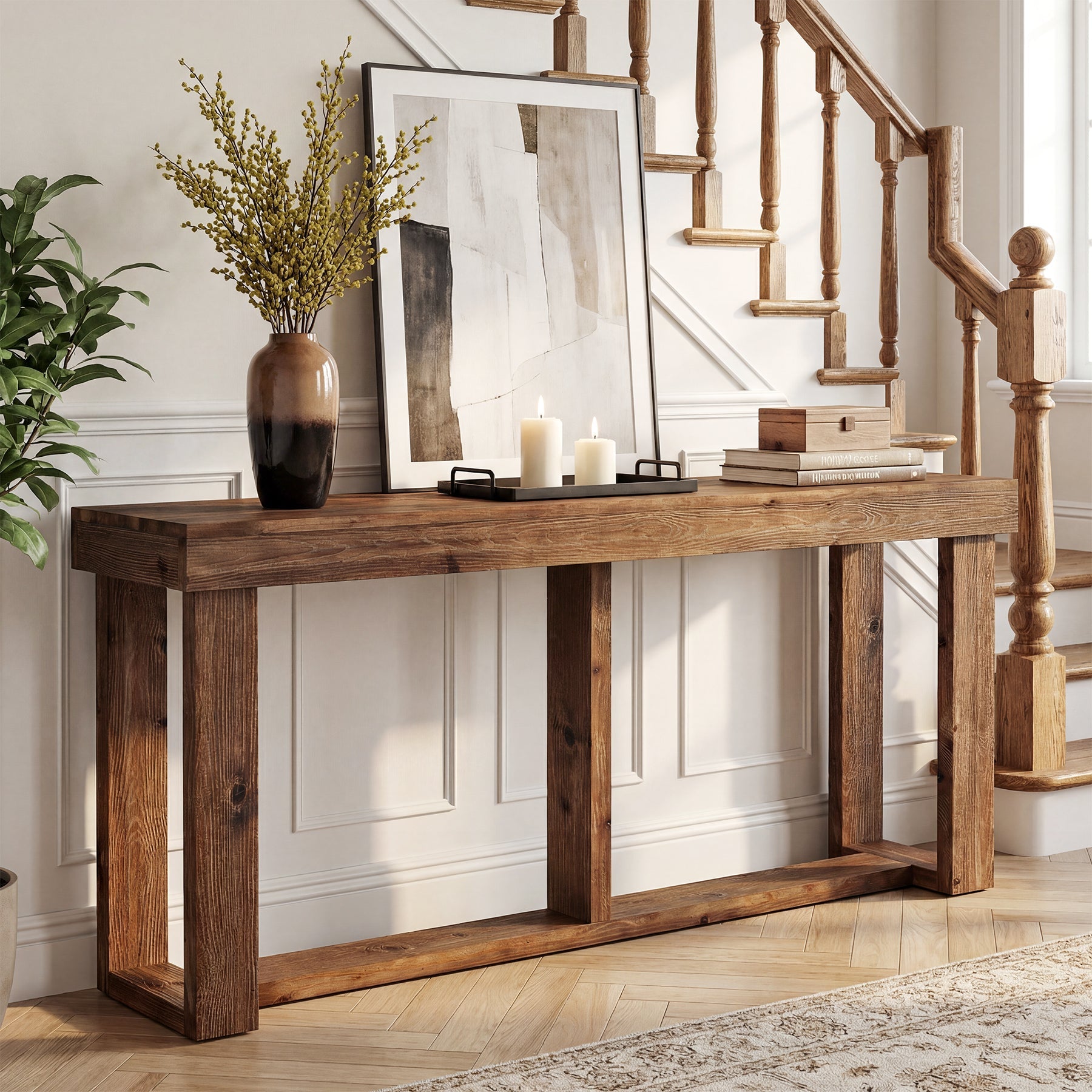 63" Solid Wood Console Table, Farmhouse Sofa Entryway Table for Living Room