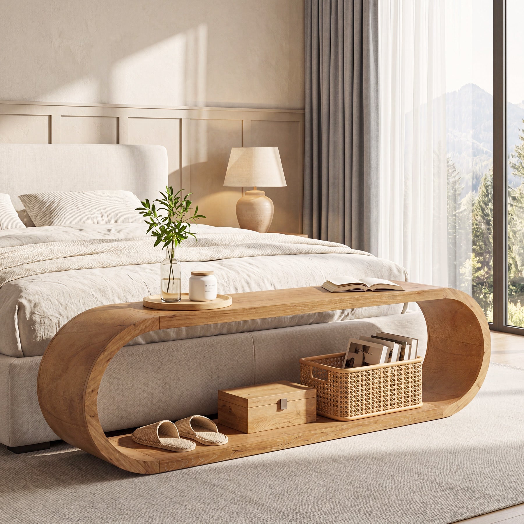 70.8" Entryway Bench, 2-Tier Solid Wood Shoe Bench for Hallway & Bedroom
