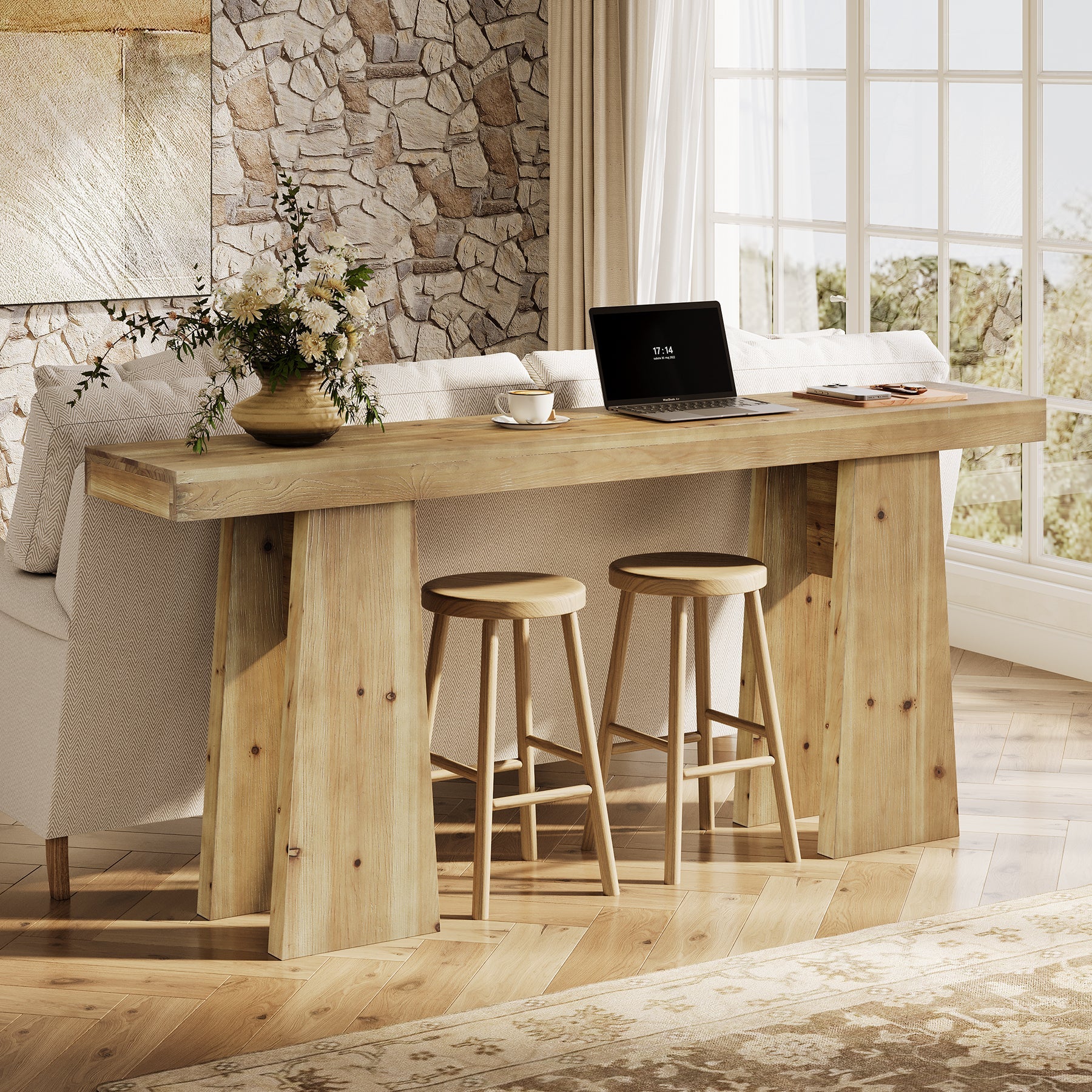 70.9" Solid Wood Console Table, Long Sofa Table with Reinforced Frame