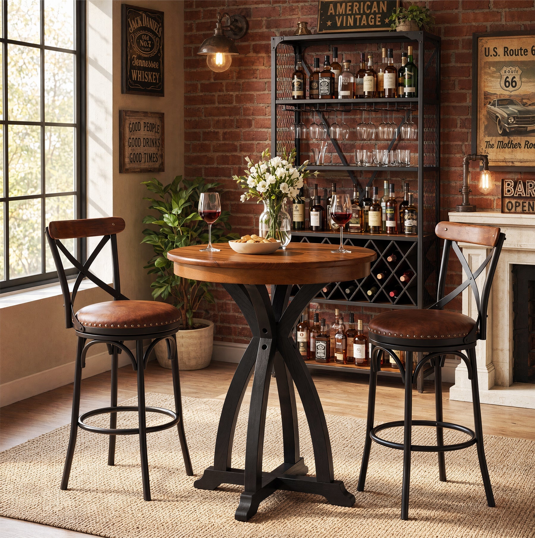 31.5" Solid Wood Bar Table, Vintage Round High Top Pub Table for Home Bar(Only Table)