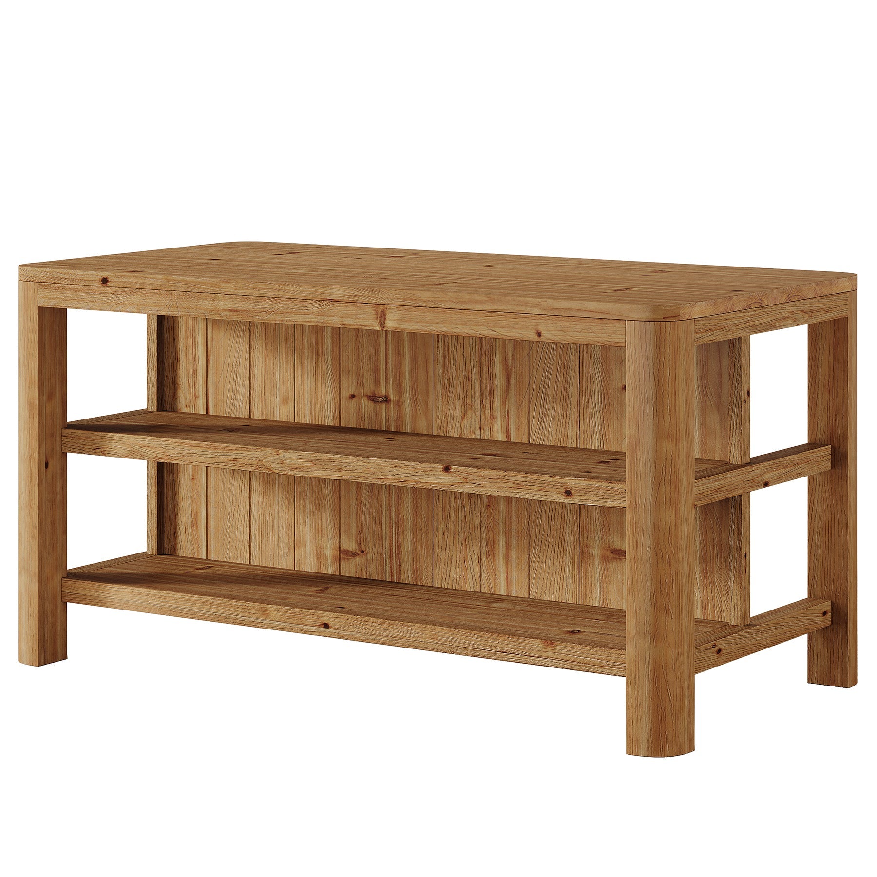 Solid Wood Kitchen Island, 63" Farmhouse Island Table with Storage Shelves