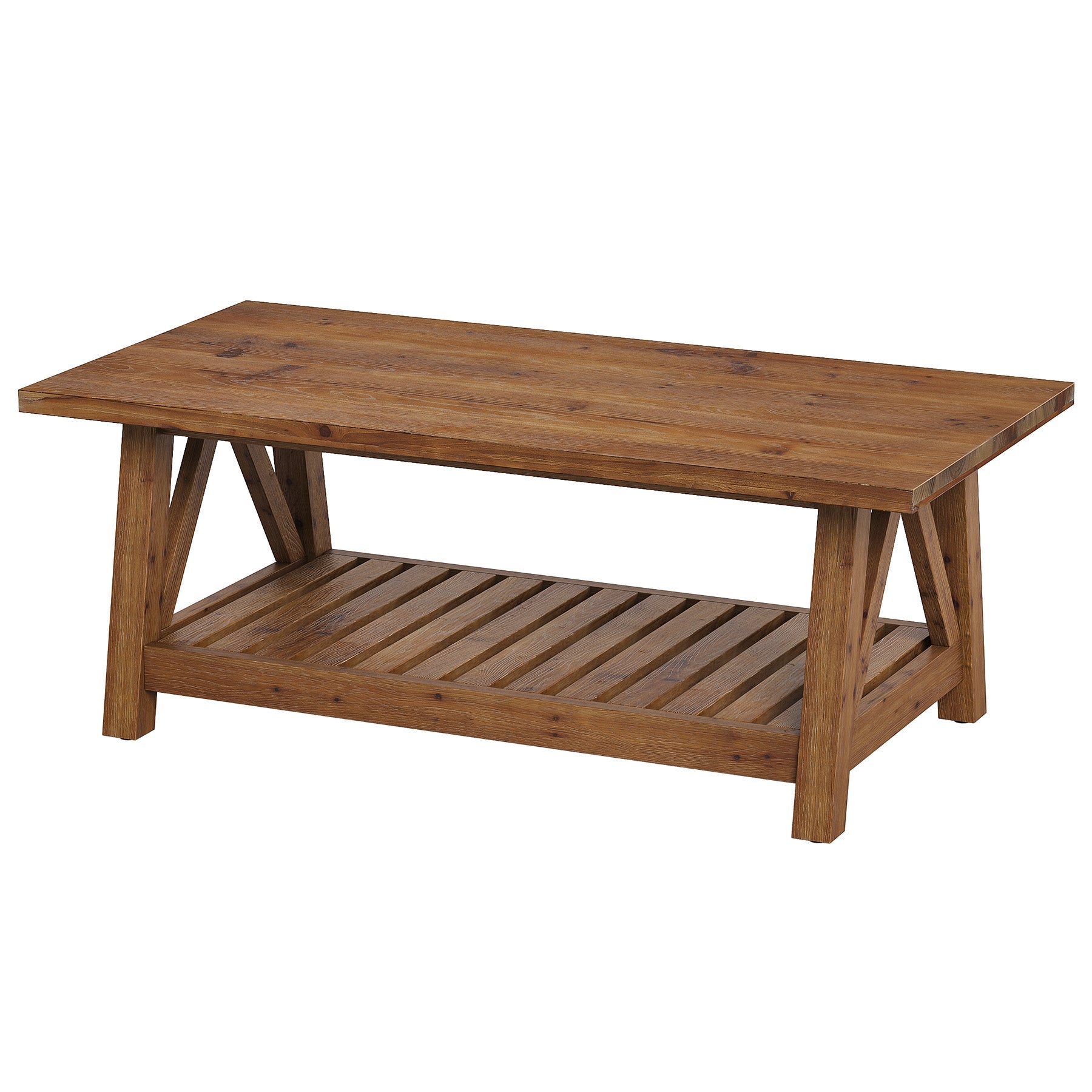 47.24" Farmhouse Solid Wood Coffee Table, Rectangle Center Table with Shelf for Living Room