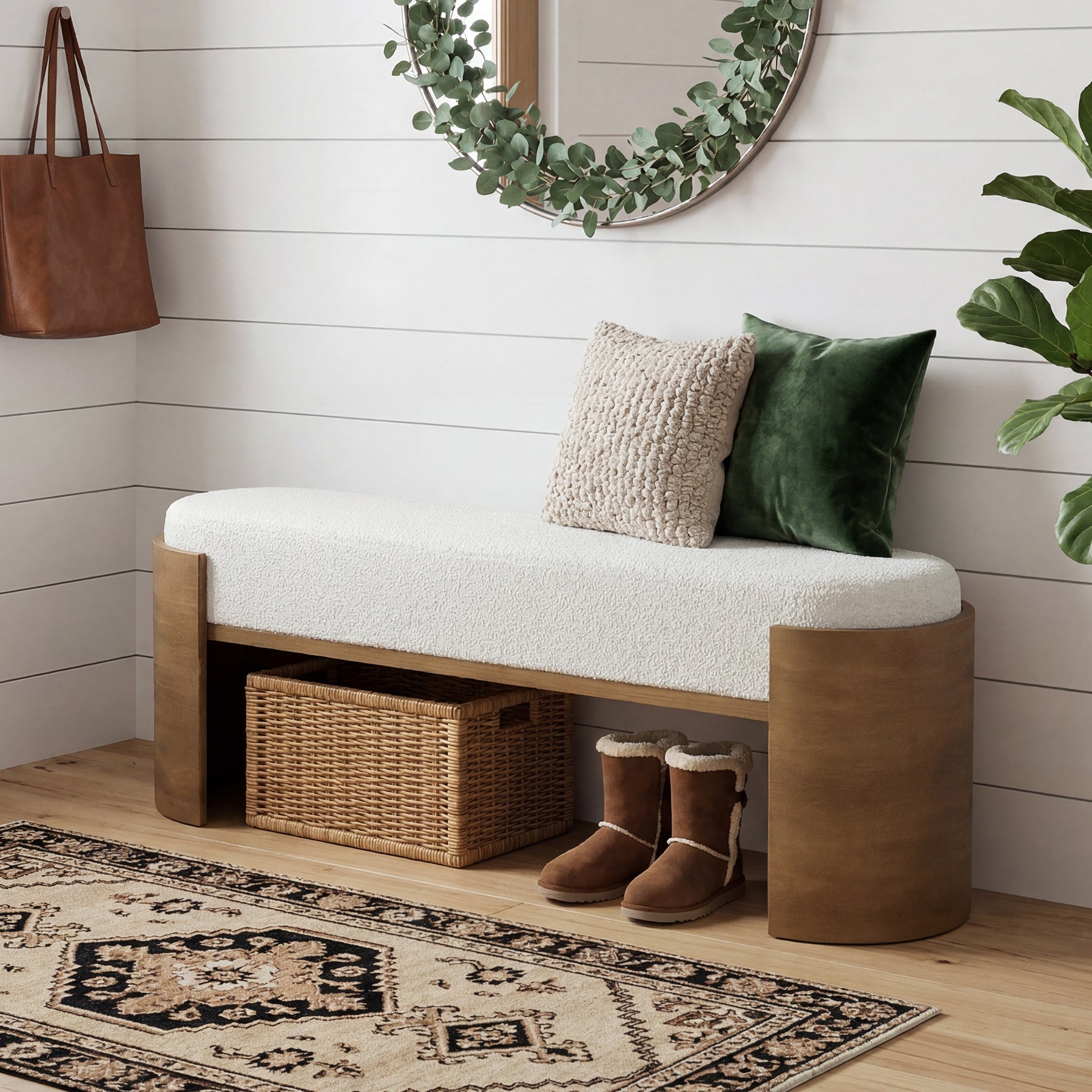 47.2" Solid Wood Entryway Bench, Upholstered End of Bed Bench for Bedroom