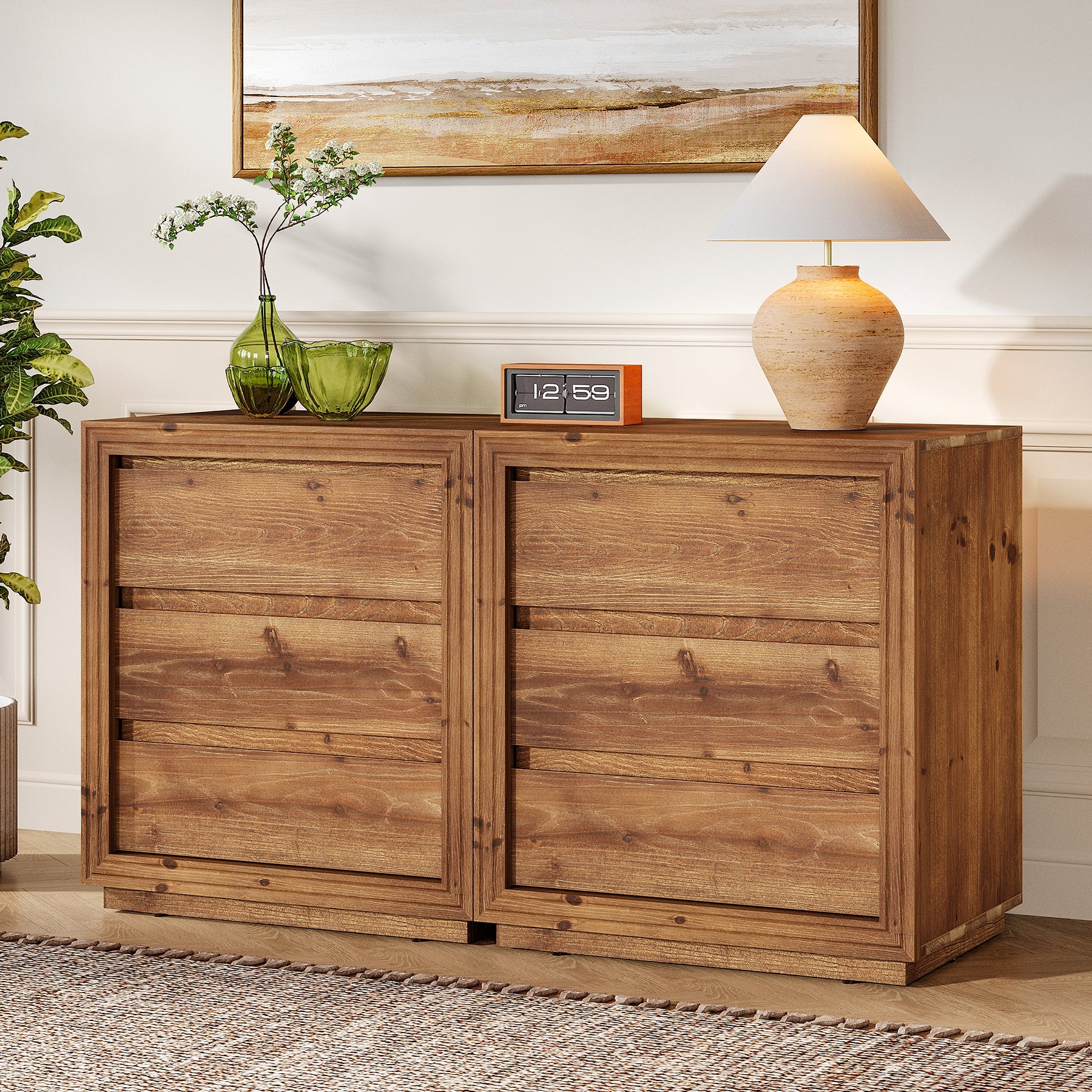 Solid Wood Farmhouse Nightstand, 3-Drawer 23.62"  Bedside Table with Storage