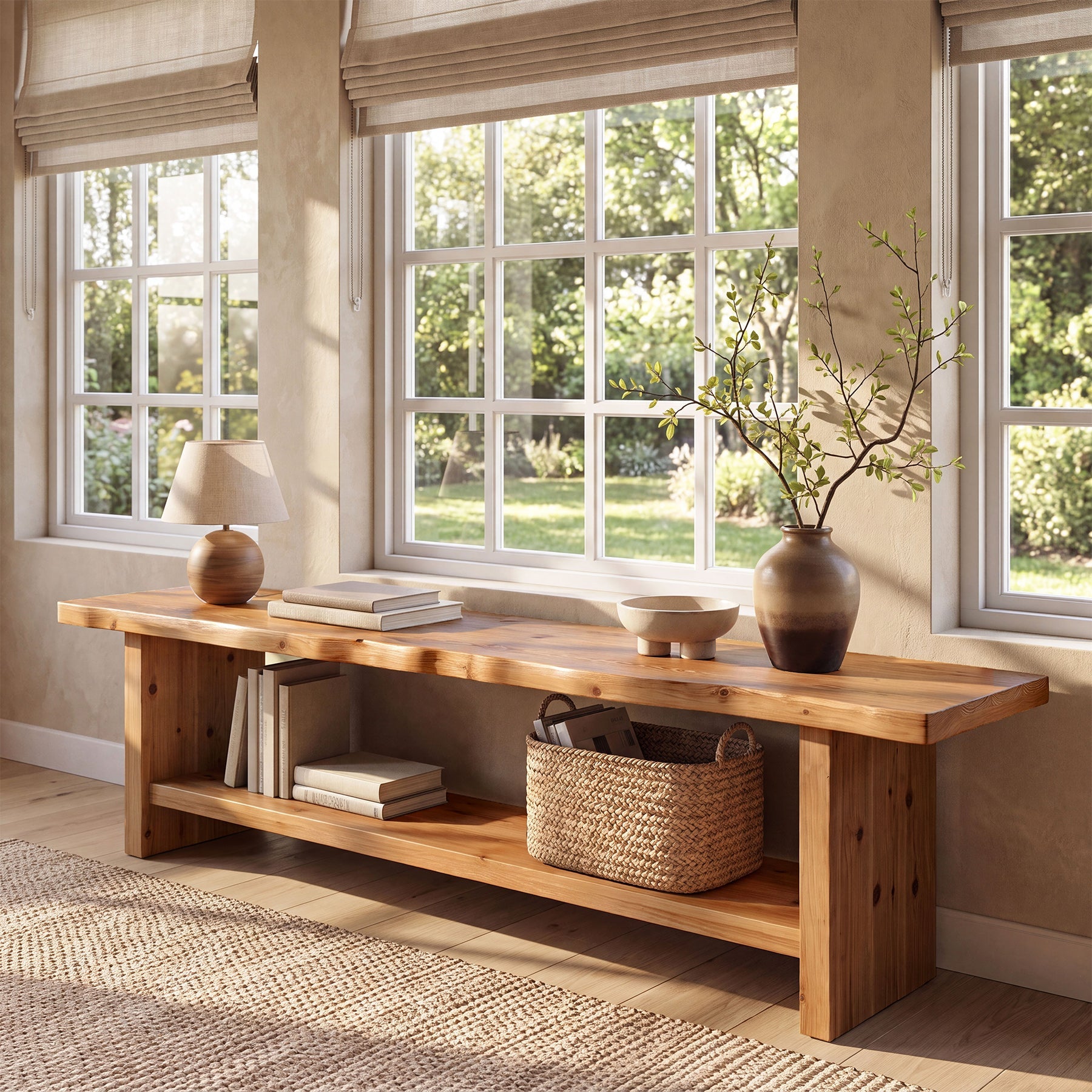 70.8" Solid Wood Entryway Bench, 2-Tier End of Bed Bench for Bedroom, Living Room