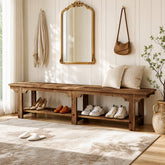 71" Entryway Bench, Farmhouse Solid Wood 2-Tier Shoe Storage Bench for Hallway 3