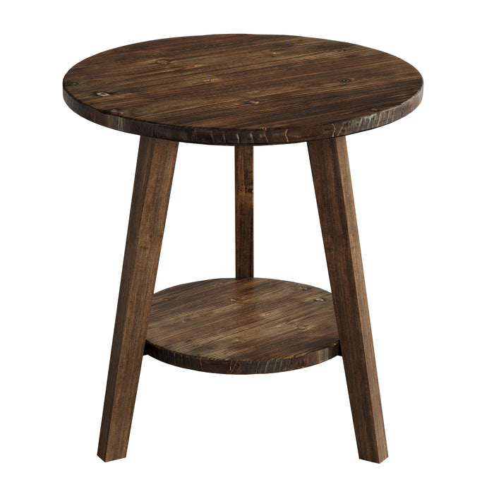 Solid Wood Round End Table, Farmhouse Sofa Side Table with Storage