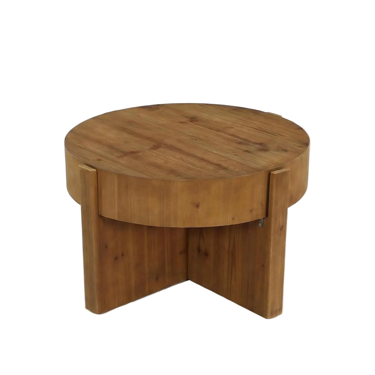 31.5" Round Coffee Table, Solid Wood Center Table with X-Shaped Legs