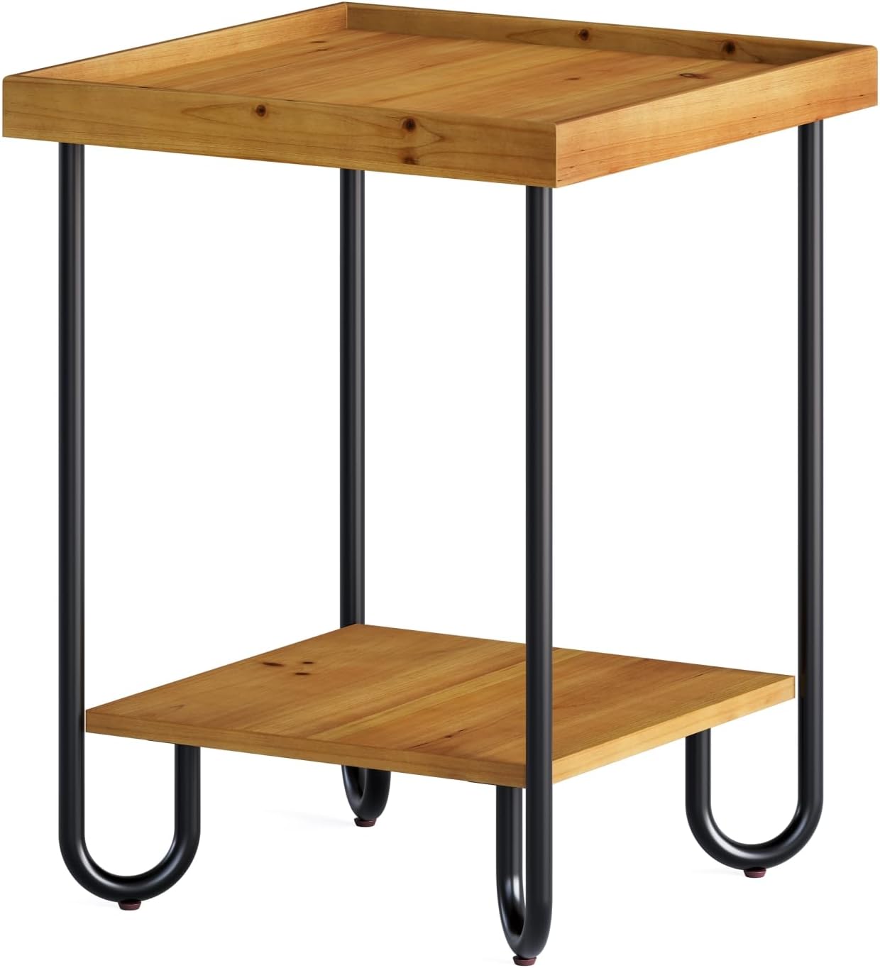 Solid Wood End Table, 2-Tier Side Table Nightstand with Storage Shelf