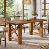 63" Solid Wood Dining Table for 4-6, Rectangle Kitchen Table with X-Shaped Frame 3