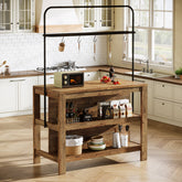 47" Solid Wood Kitchen Island Table with Storage and 5 Hooks 3
