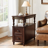 23.6" End Table, Solid Wood Accent Nightstand Bedside Table with Double Drawer 3