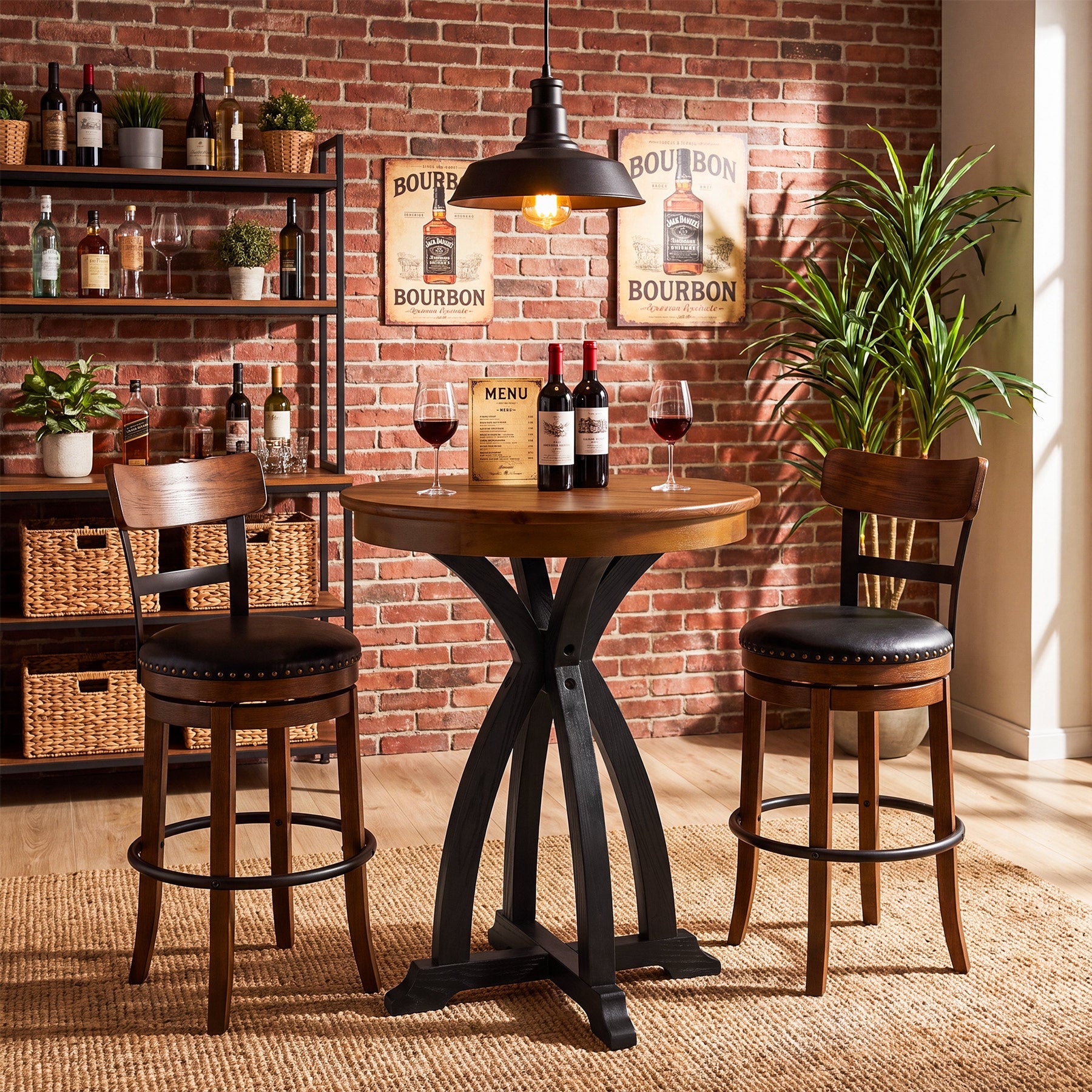 31.5" Solid Wood Bar Table, Vintage Round High Top Pub Table for Home Bar(Only Table)