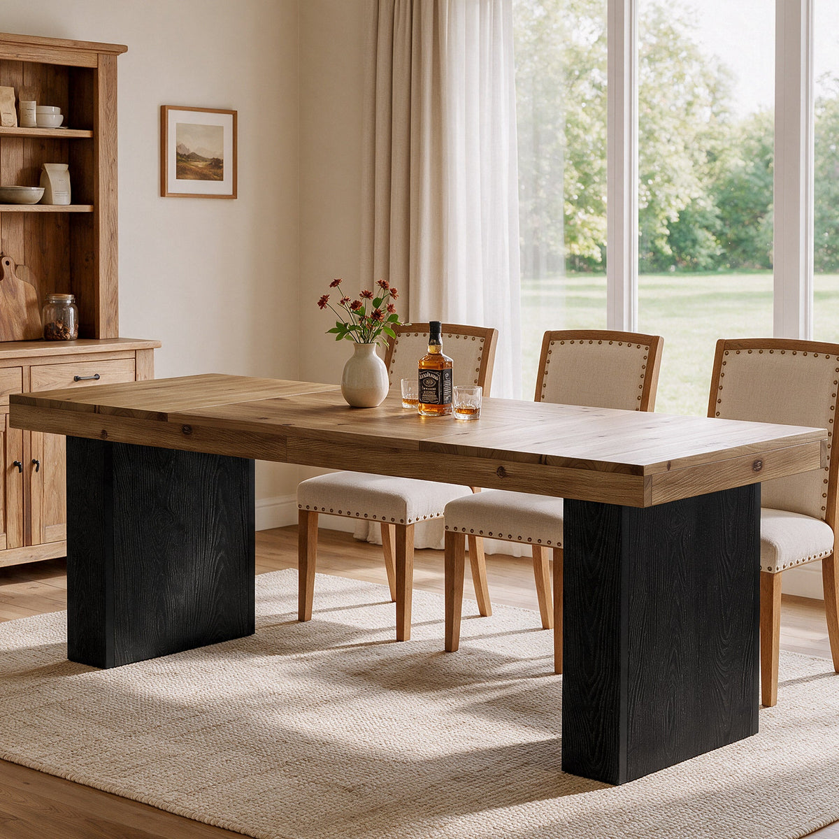 79" Solid Wood Dining Table, Rectangular Kitchen Table with Double Pedestal Base for 6–8 People