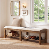 63" Solid Wood Entryway Shoe Bench, 2-Tier Upholstered End of Bed Bench with Cushion 3