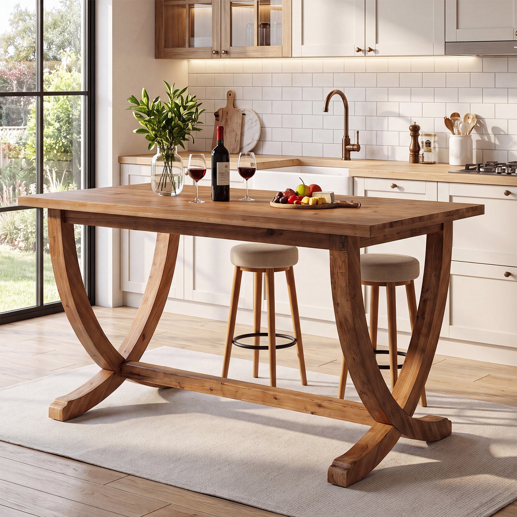Solid Wood Counter Height Table, 59" Bar Table Farmhouse Dining Table for 4-6