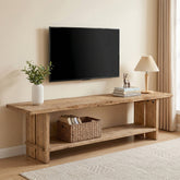 71" Solid Wood TV Stand for 55–85 Inch TVs, Farmhouse Media Console with Storage Shelf, Wooden Entertainment Center 3