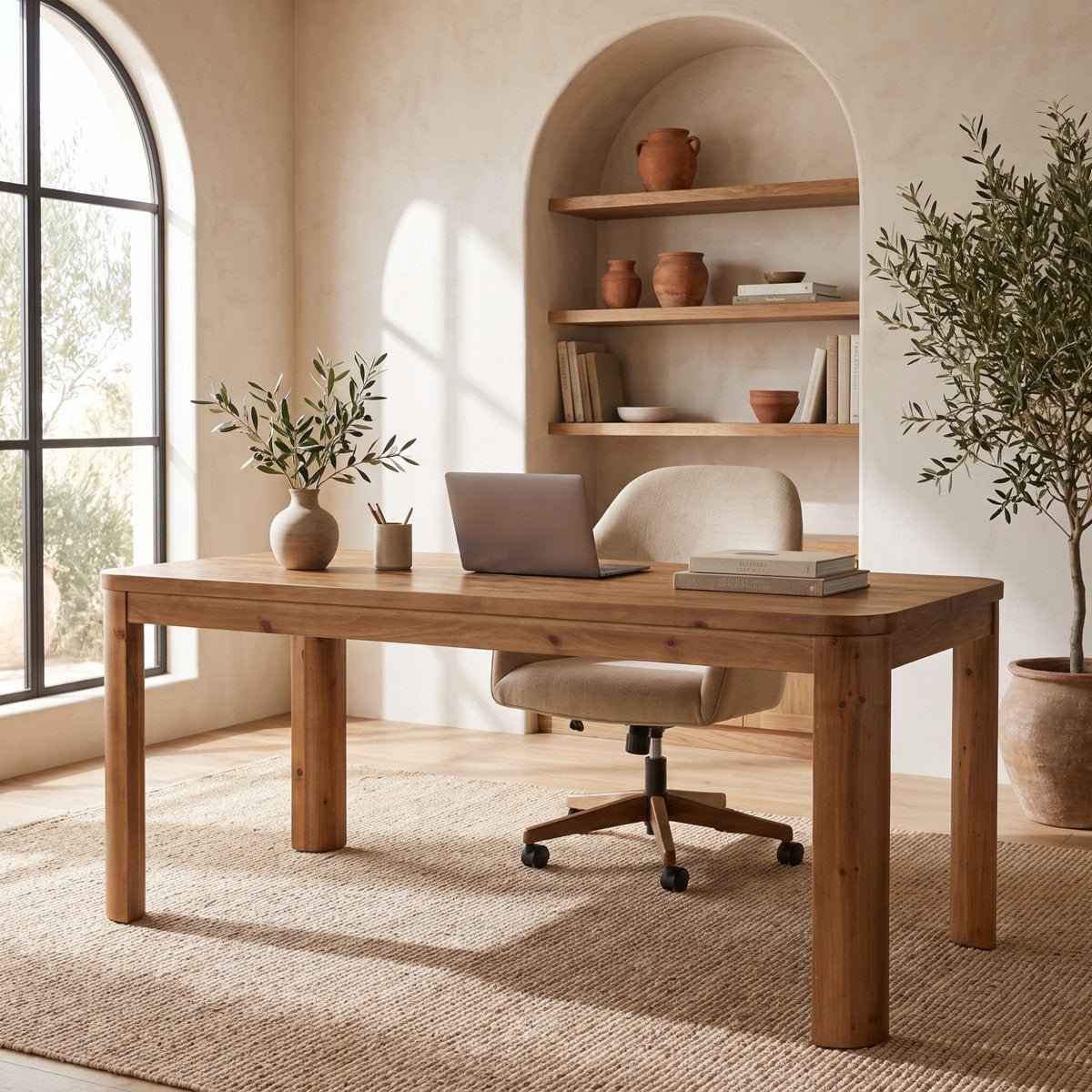 63" Solid Wood Computer Desk, Rectangular Home Office Desk