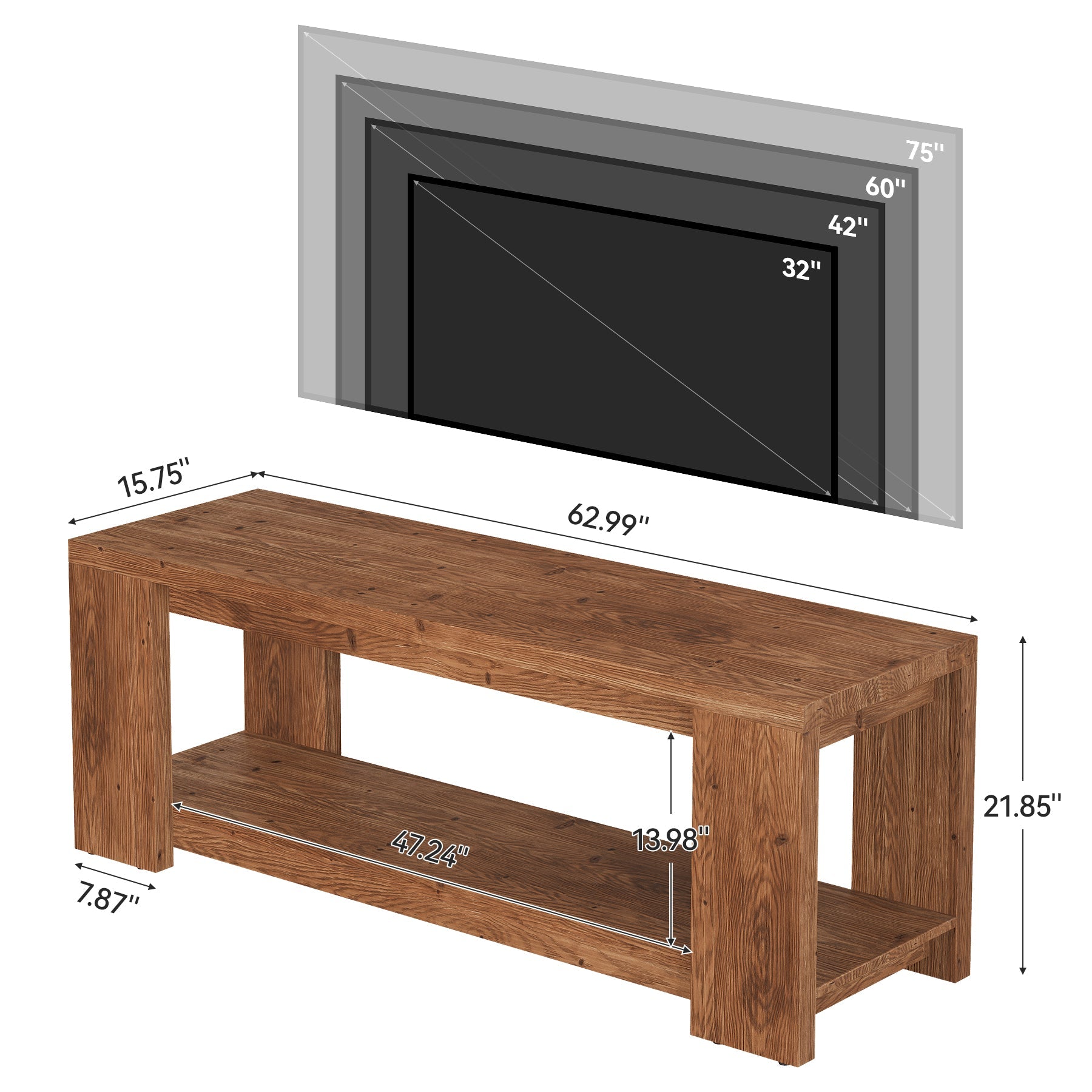63" Console Table, Farmhouse Wood 2-Tier Entryway Tables for Entrance