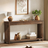 63" Console Table, Farmhouse Wood Entryway Sofa Table with 2-Tier Storage 3