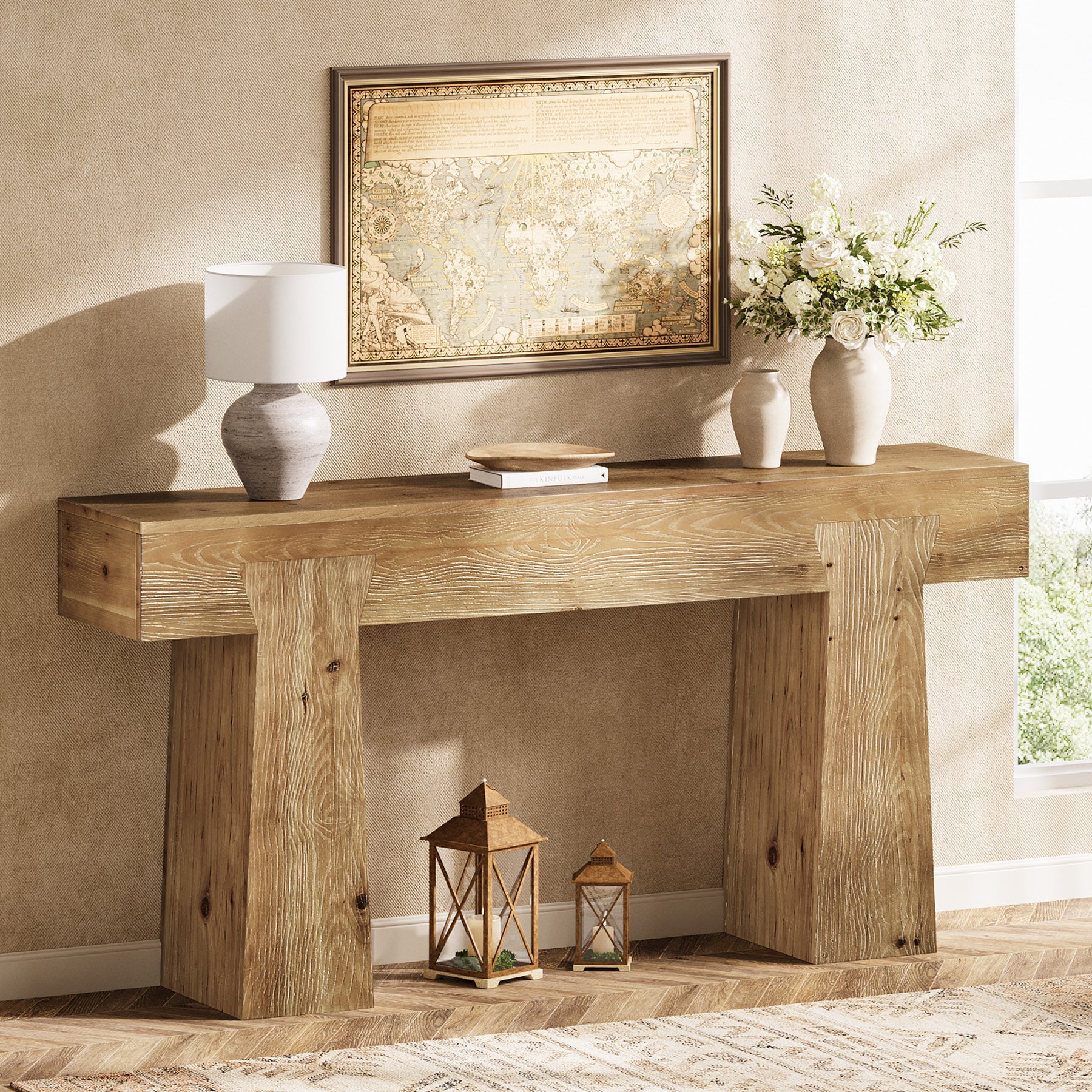 63" Console Table, Solid Wood Entryway Table with Heavy-Duty Frame for Living Room