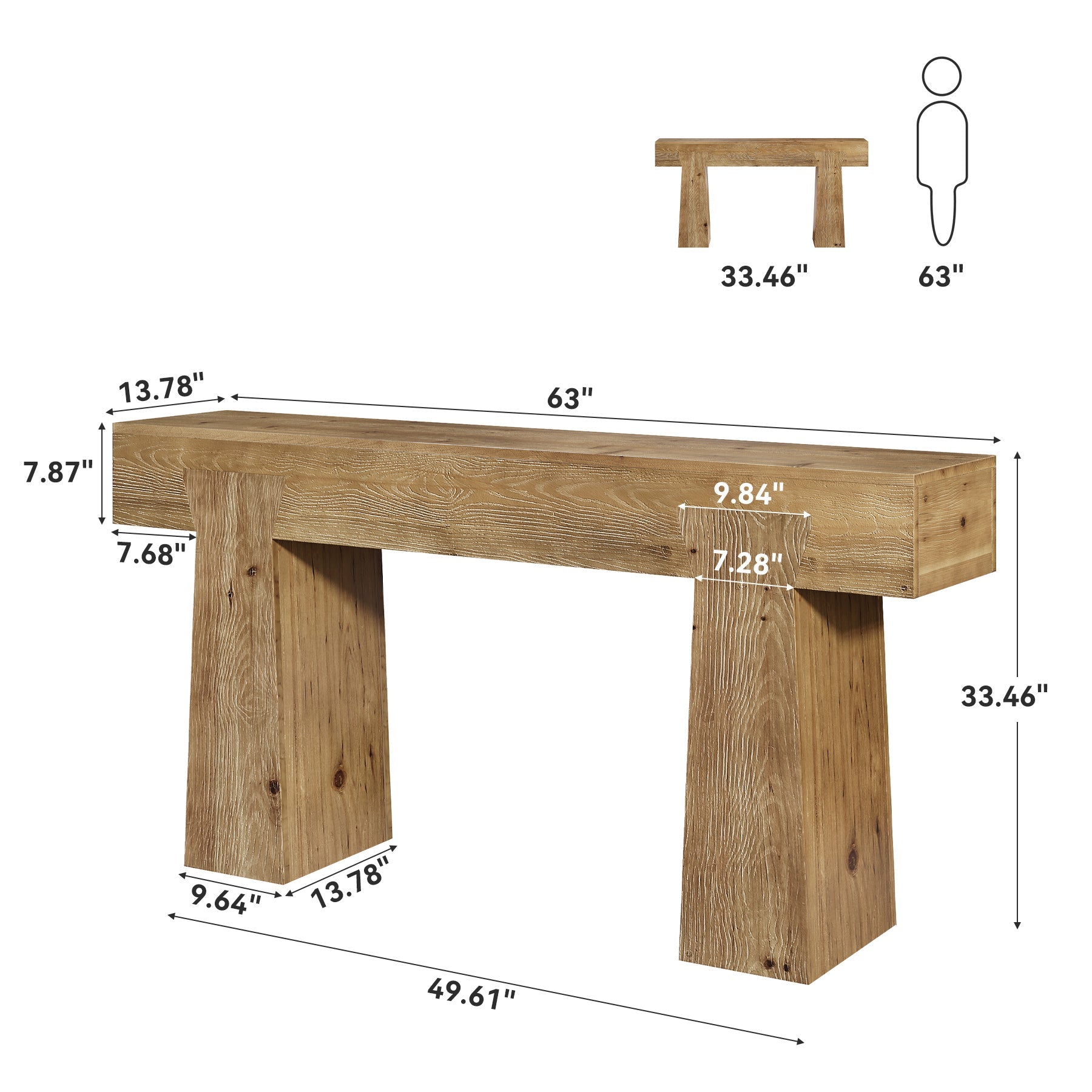 63" Console Table, Solid Wood Entryway Table with Heavy-Duty Frame for Living Room
