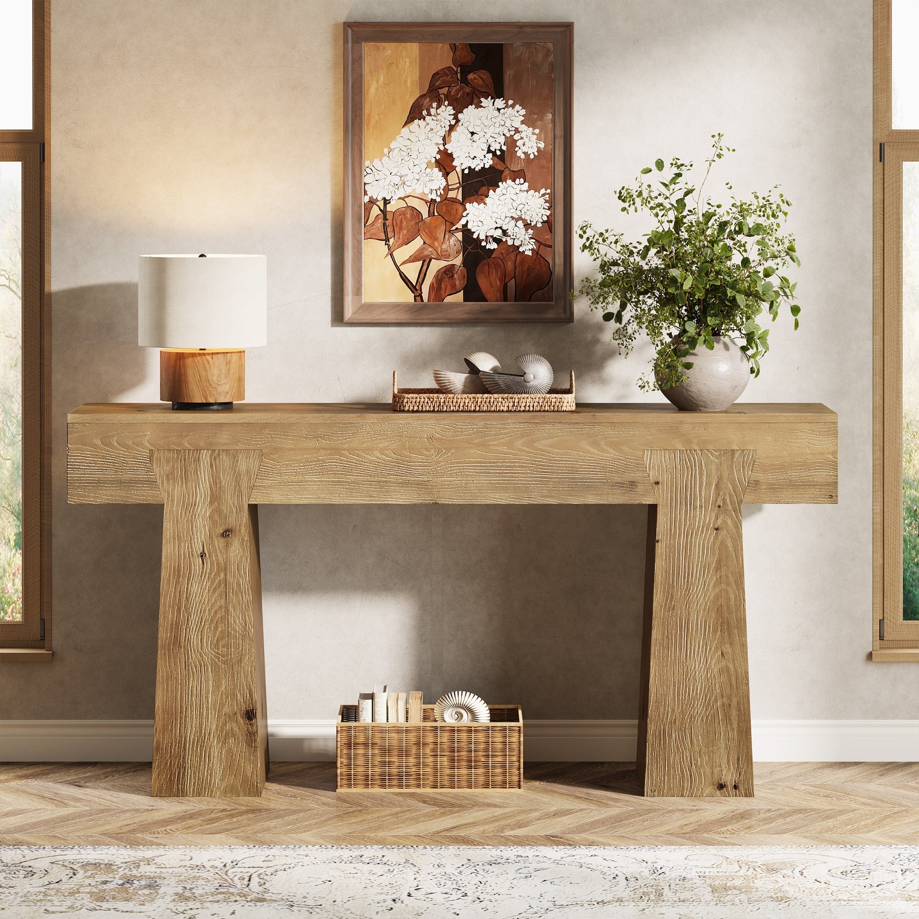 63" Console Table, Solid Wood Entryway Table with Heavy-Duty Frame for Living Room