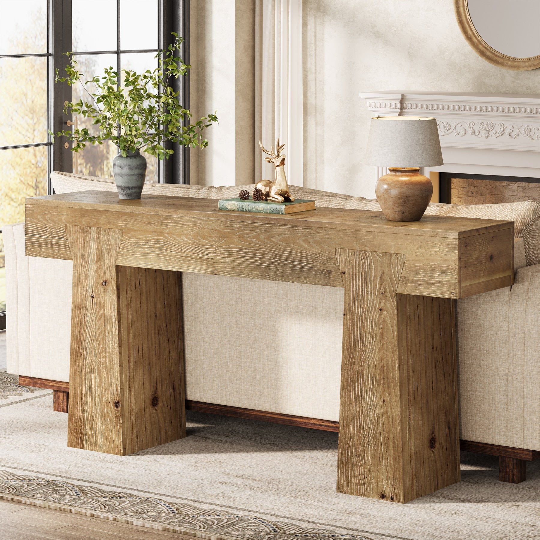 63" Console Table, Solid Wood Entryway Table with Heavy-Duty Frame for Living Room